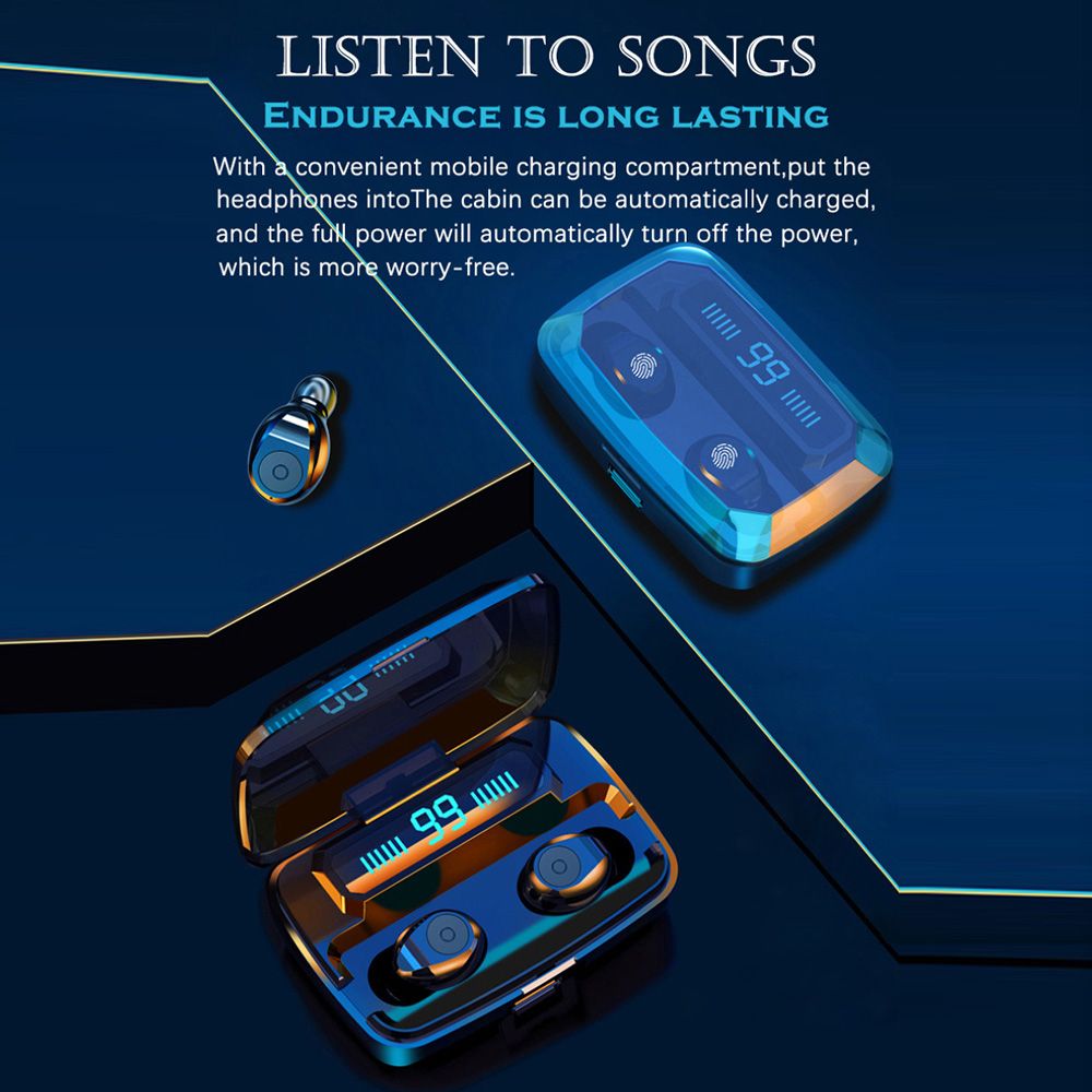 F9 Earphones BT5.0 Wireless Headphones Sweatproof Sports Mini Earbuds Noise Cancelling Gaming Headset LED Digital Display Button Control