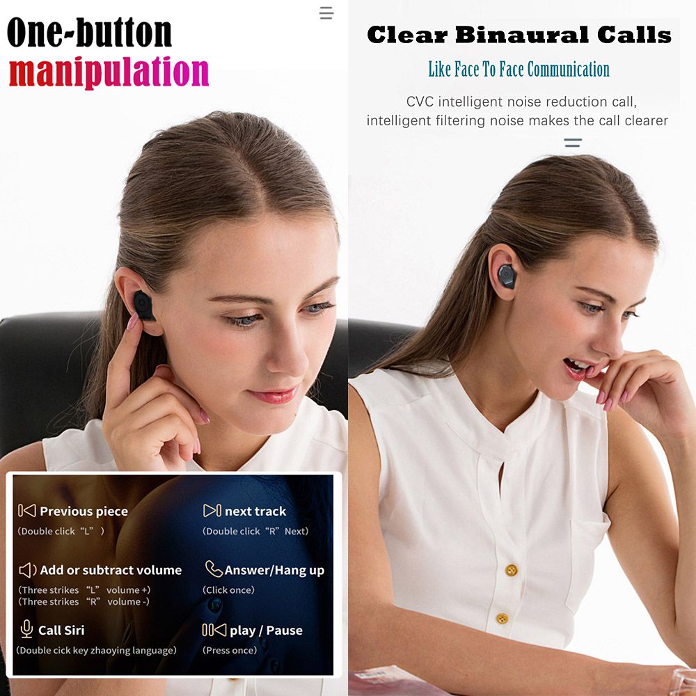 F9 Earphones BT5.0 Wireless Headphones Sweatproof Sports Mini Earbuds Noise Cancelling Gaming Headset LED Digital Display Button Control