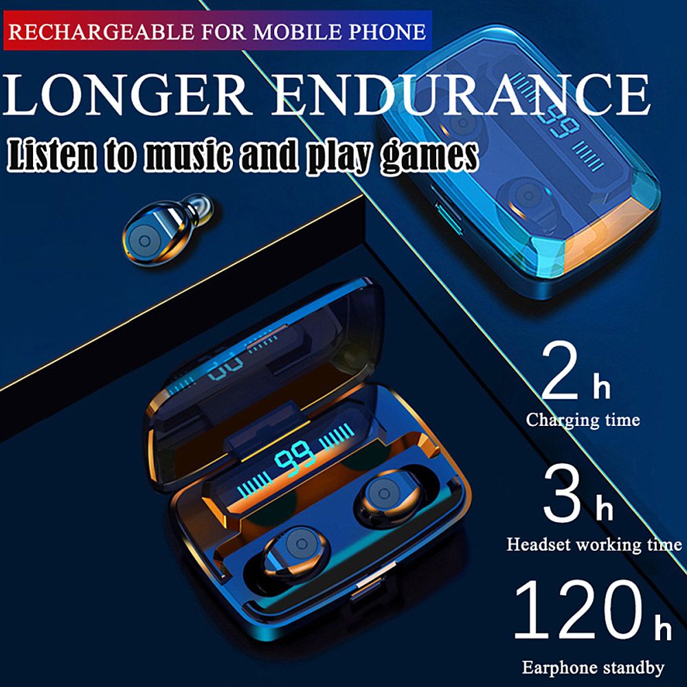 F9 Earphones BT5.0 Wireless Headphones Sweatproof Sports Mini Earbuds Noise Cancelling Gaming Headset LED Digital Display Button Control