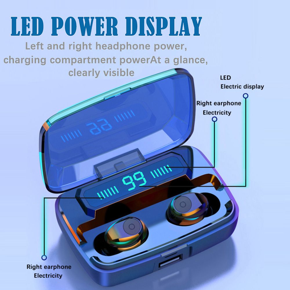 F9 Earphones BT5.0 Wireless Headphones Sweatproof Sports Mini Earbuds Noise Cancelling Gaming Headset LED Digital Display Button Control