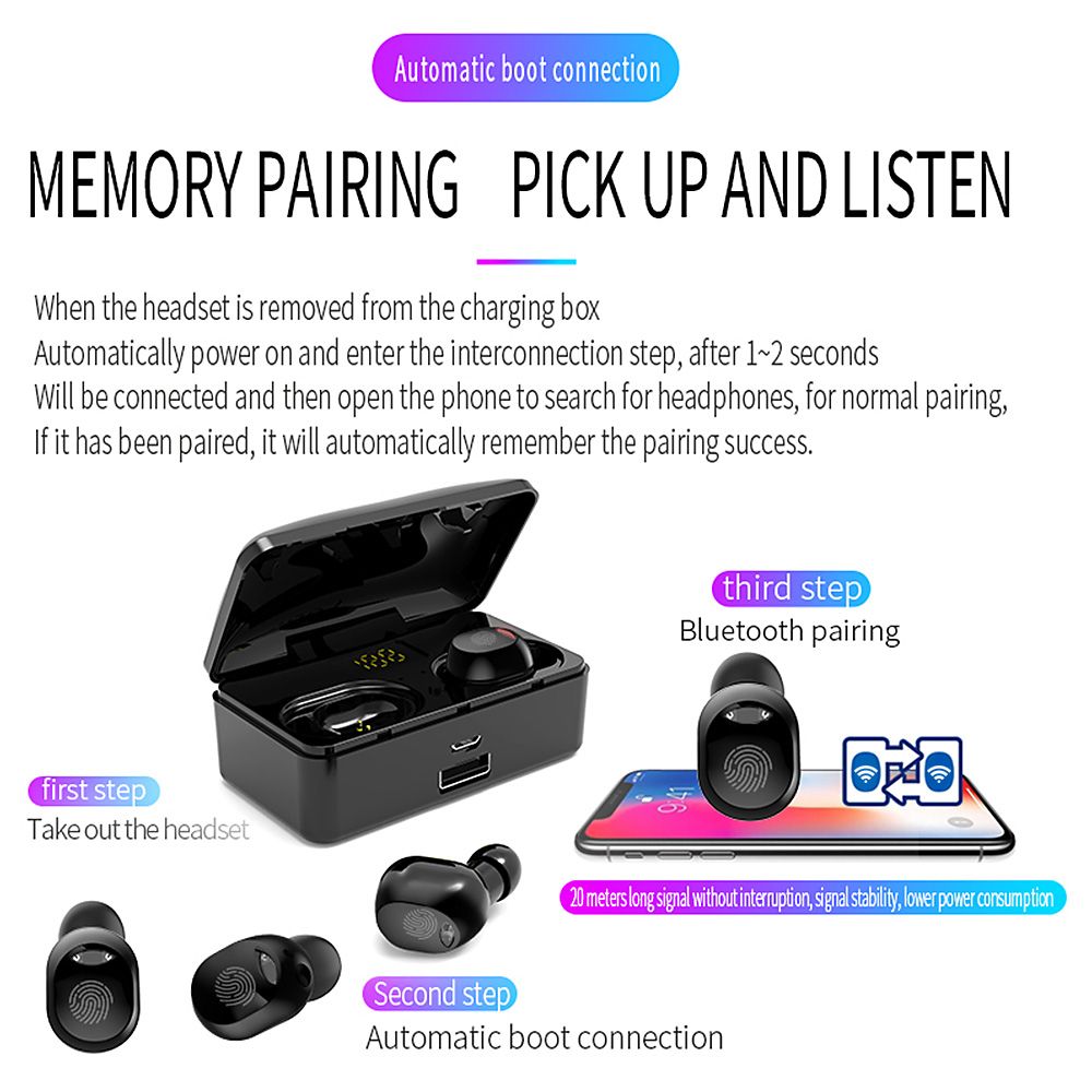 G10 True Wireless Stereo Earphones BT 5.0 Wireless Mini Sports Earbuds 9D HiFi Sound Headset HD Call Noise Reduction Headphones LED Digital Power Display Fingerprint Touch Control