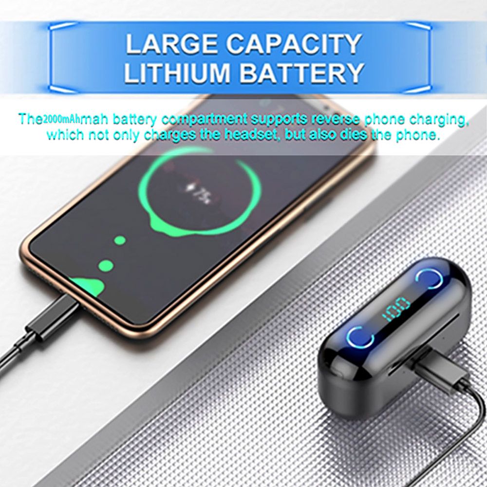 F9-8 Earphones BT 5.0 Wireless Mini Sports Earbuds 8D HiFi Sound Headset HD Call Noise Reduction Siri Voice Assistant Headphones With LED Digital Power Display