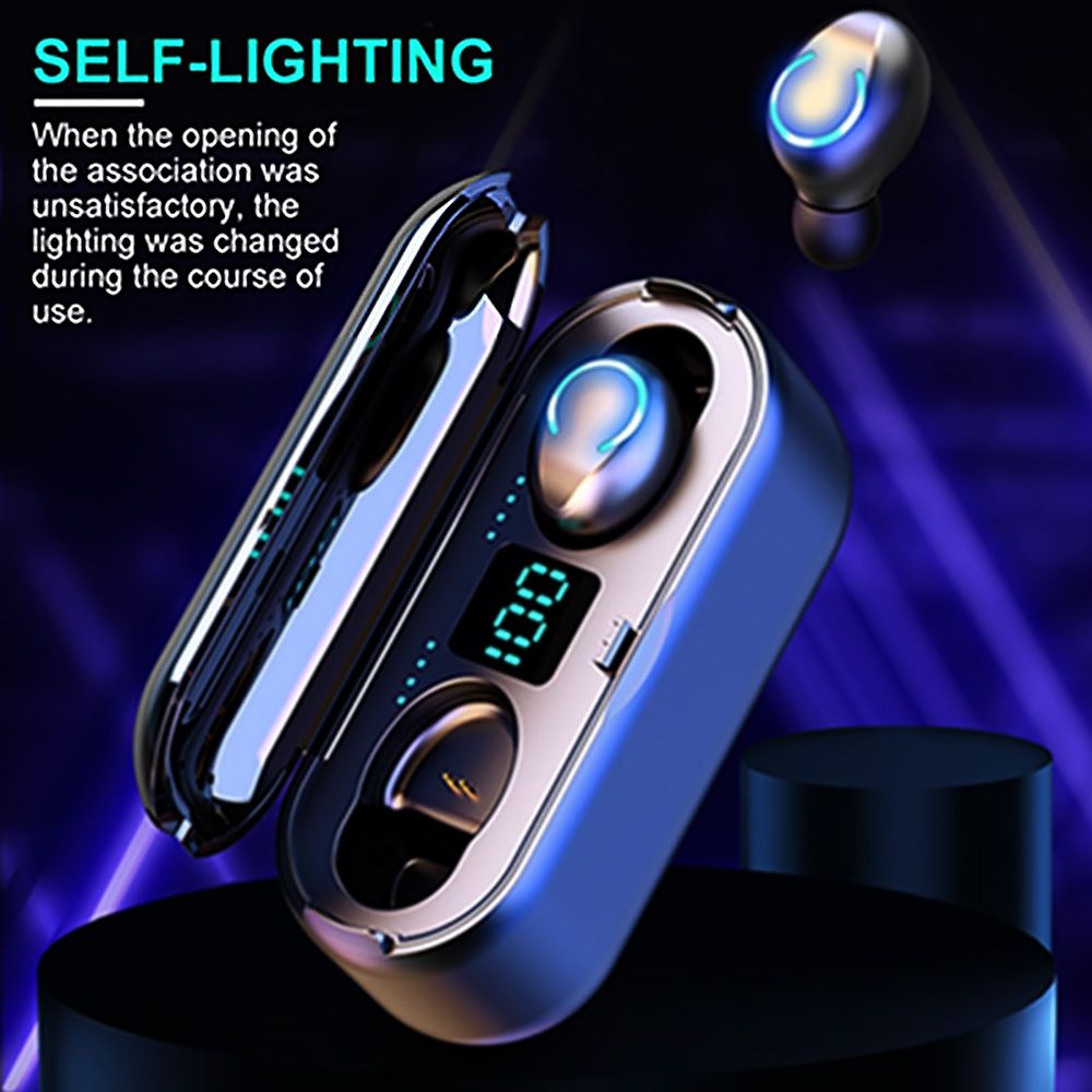 F9-8 Earphones BT 5.0 Wireless Mini Sports Earbuds 8D HiFi Sound Headset HD Call Noise Reduction Siri Voice Assistant Headphones With LED Digital Power Display