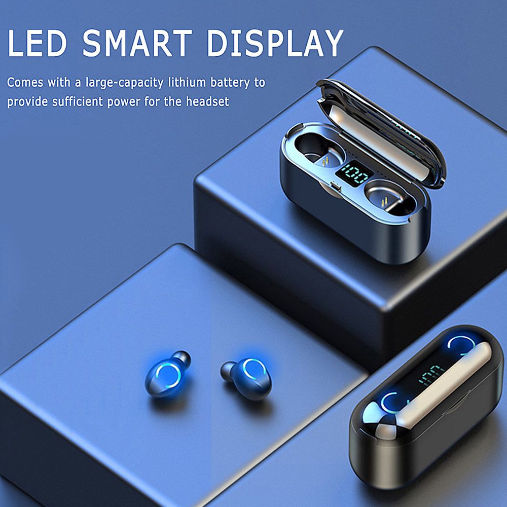F9-8 Earphones BT 5.0 Wireless Mini Sports Earbuds 8D HiFi Sound Headset HD Call Noise Reduction Siri Voice Assistant Headphones With LED Digital Power Display