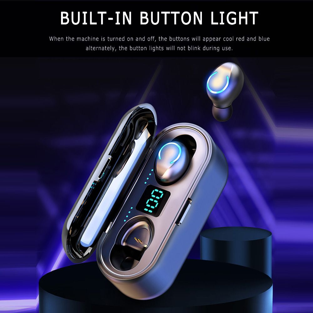 F9-8 Earphones BT 5.0 Wireless Mini Sports Earbuds 8D HiFi Sound Headset HD Call Noise Reduction Siri Voice Assistant Headphones With LED Digital Power Display