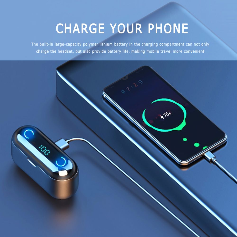F9-8 Earphones BT 5.0 Wireless Mini Sports Earbuds 8D HiFi Sound Headset HD Call Noise Reduction Siri Voice Assistant Headphones With LED Digital Power Display