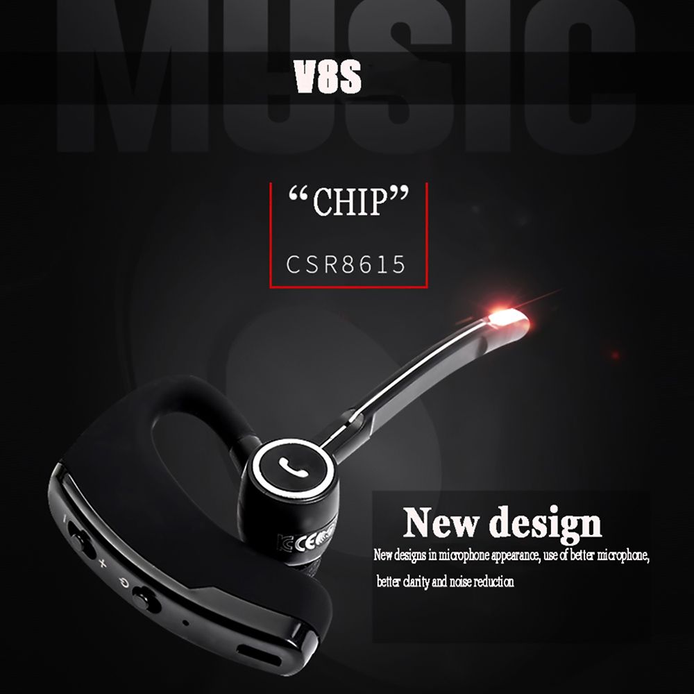 V8S BT In-ear Wireless Earphone Business Headset Handsfree Call BT Headphone Driving Sports Earbud With Mic Ear Hook 1pc