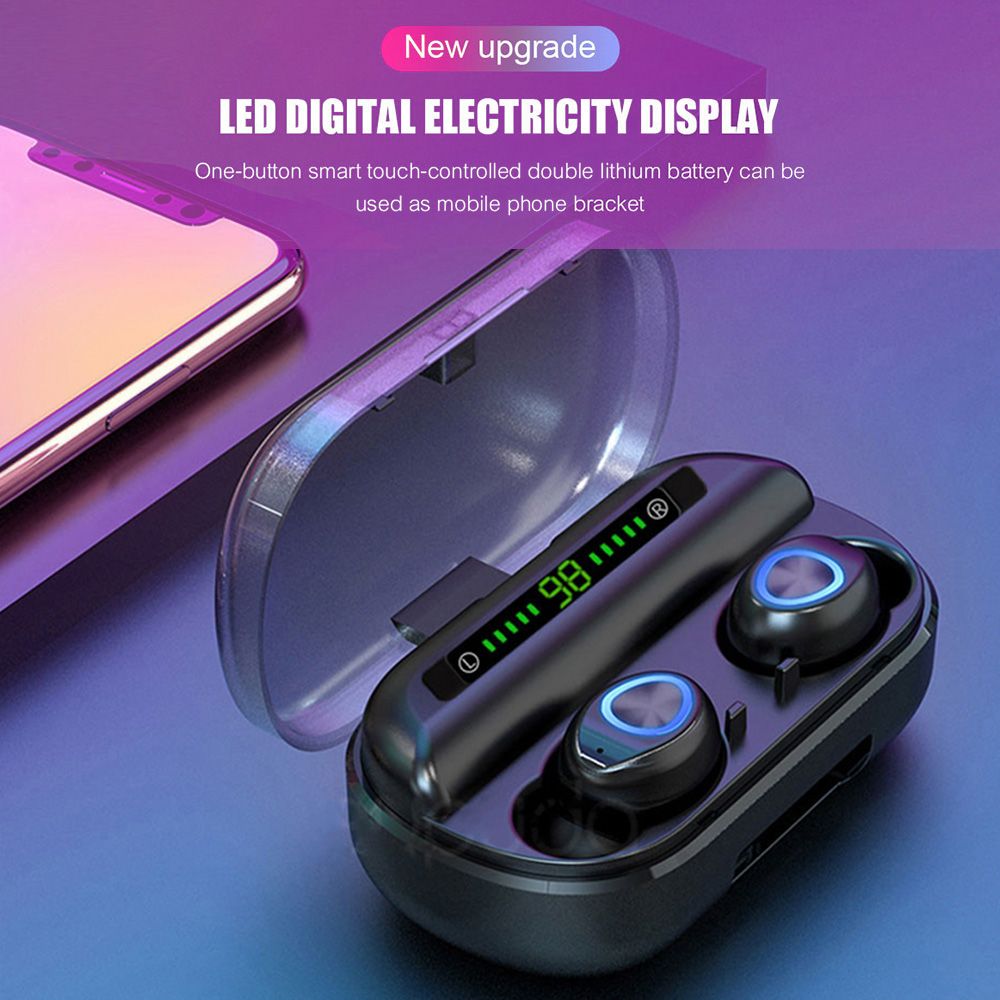 V10 BT 5.0 Wireless Earphones Stereo Wireless Mini Earbuds HiFi Sound Headphones 2400mAh Powerbank Phone Holder No Power Display