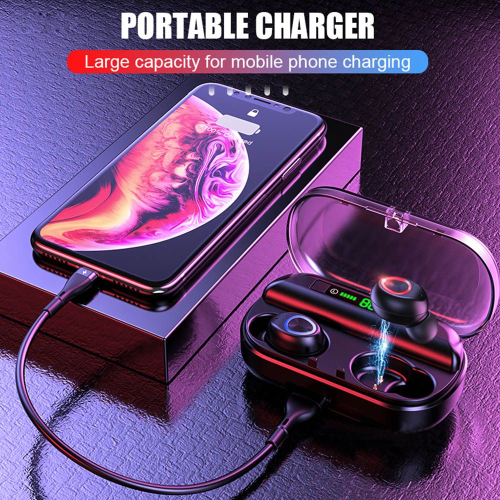 V10 BT 5.0 Wireless Earphones Stereo Wireless Mini Earbuds HiFi Sound Headphones 2400mAh Powerbank Phone Holder No Power Display