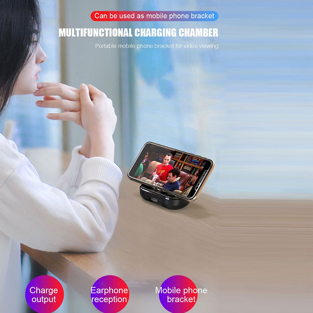 V10 BT 5.0 Wireless Earphones Stereo Wireless Mini Earbuds HiFi Sound Headphones 2400mAh Powerbank Phone Holder No Power Display