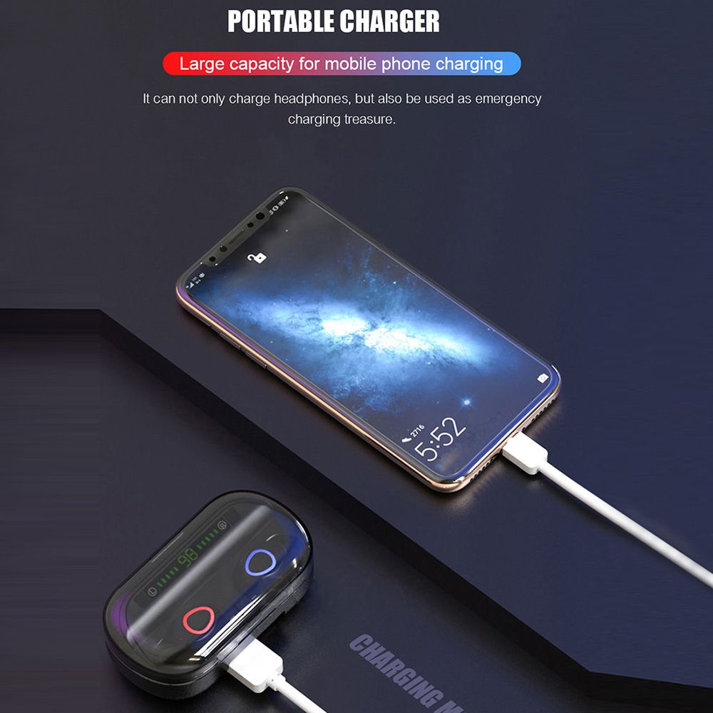 V10 BT 5.0 Wireless Earphones Stereo Wireless Mini Earbuds HiFi Sound Headphones 2400mAh Powerbank Phone Holder No Power Display
