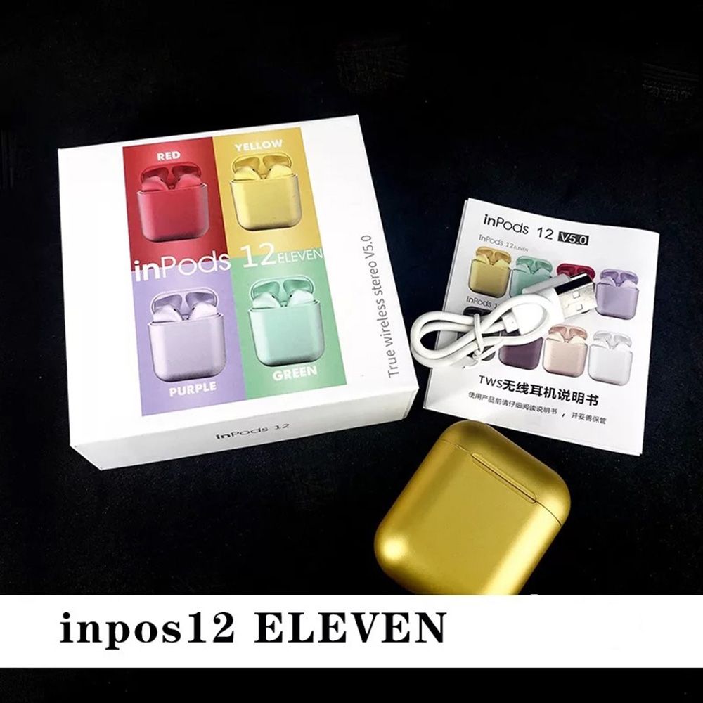 Inpods 12 True Wireless Stereo Earphones BT5.0 Popup Touch Control Wireless Headset Sports Earbuds Metal Color Headphone With Mic For Android iOS Smarthpone