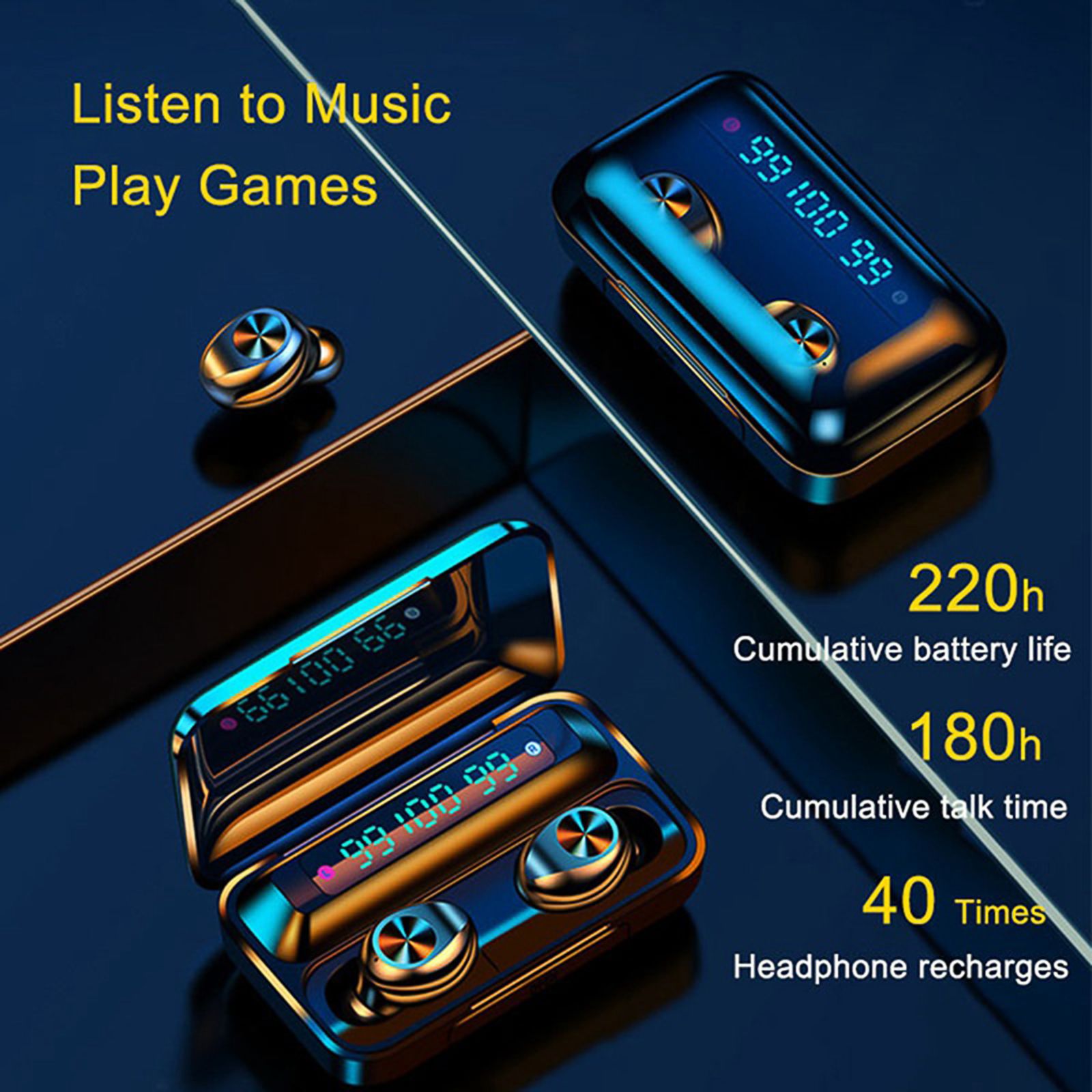 F9-11 Mini In-Ear BT Headphones with 9D Stereo Deep Base Noise Reduction IPX7 Waterproof Sport Earphones with LED-Digital Display Touch-Control Headsets HD Call Earbuds with MIC Compatible with iOS Android Windows Black(with rope)