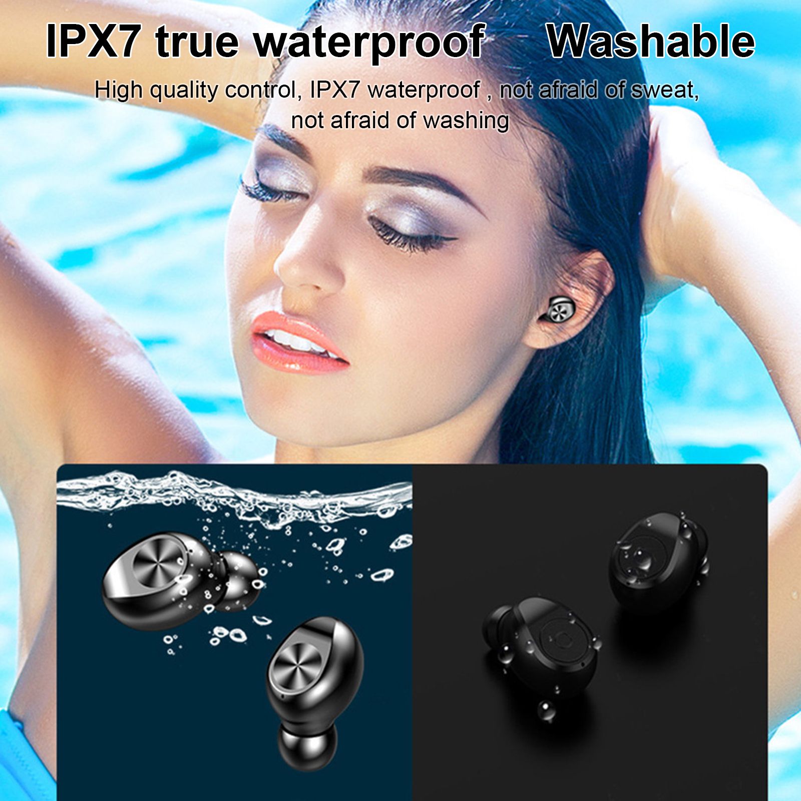 F9-11 Mini In-Ear BT Headphones with 9D Stereo Deep Base Noise Reduction IPX7 Waterproof Sport Earphones with LED-Digital Display Touch-Control Headsets HD Call Earbuds with MIC Compatible with iOS Android Windows Black(with rope)