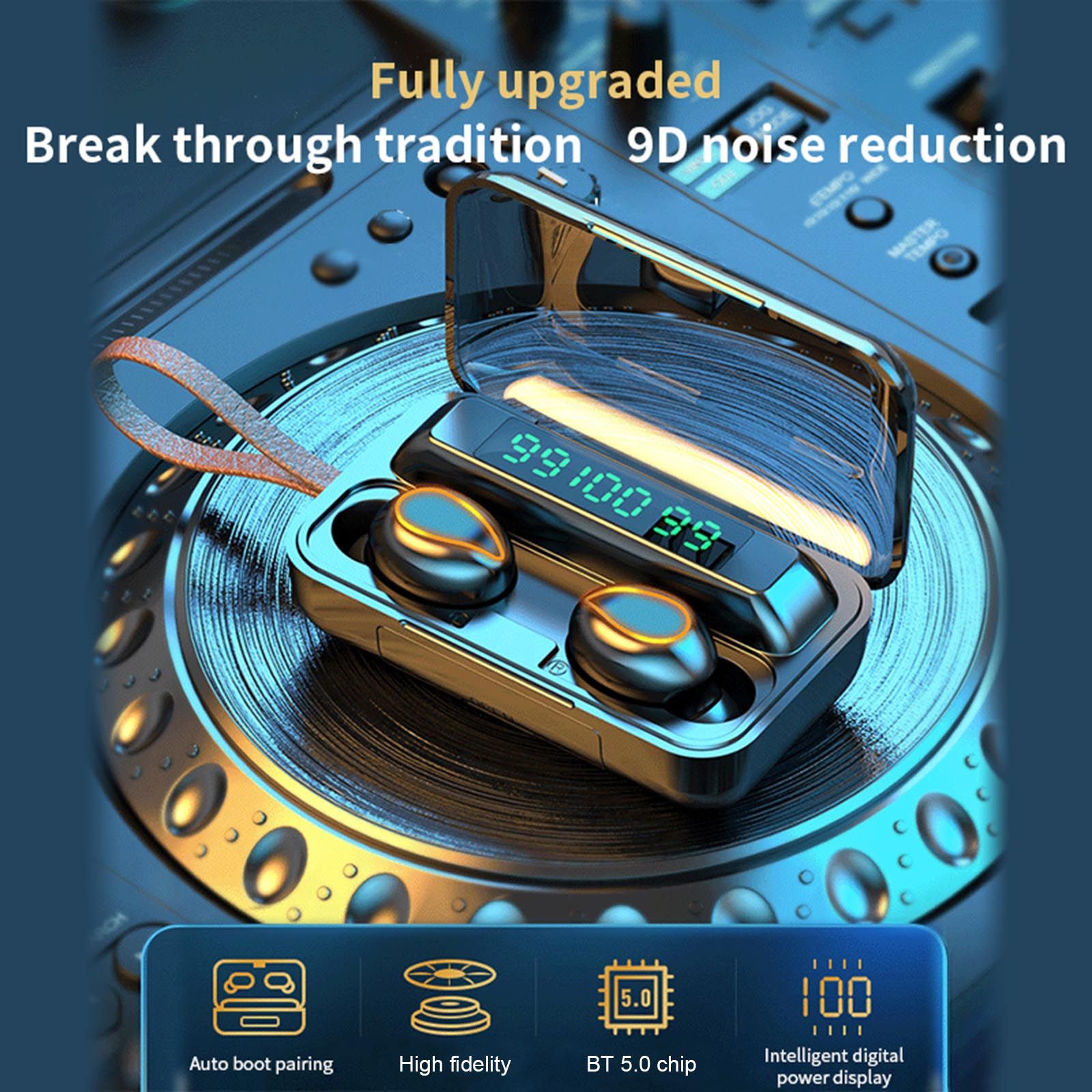 F9 True Wireless Stereo Earbuds In-Ear BT Earphones with Stereo Sound 9D Noise Reduction Waterproof Sport Earbuds with LED-Digital Display Touch-Control Headphone HD Call Earbuds with MIC Compatible with iOS Android Windows Black