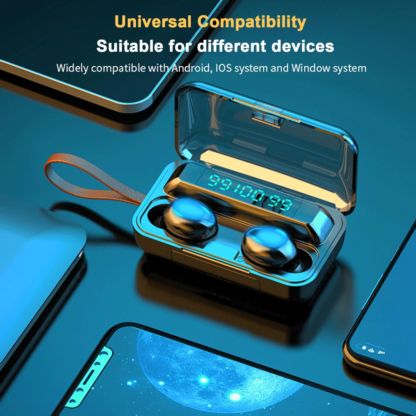 F9 True Wireless Stereo Earbuds In-Ear BT Earphones with Stereo Sound 9D Noise Reduction Waterproof Sport Earbuds with LED-Digital Display Touch-Control Headphone HD Call Earbuds with MIC Compatible with iOS Android Windows Black