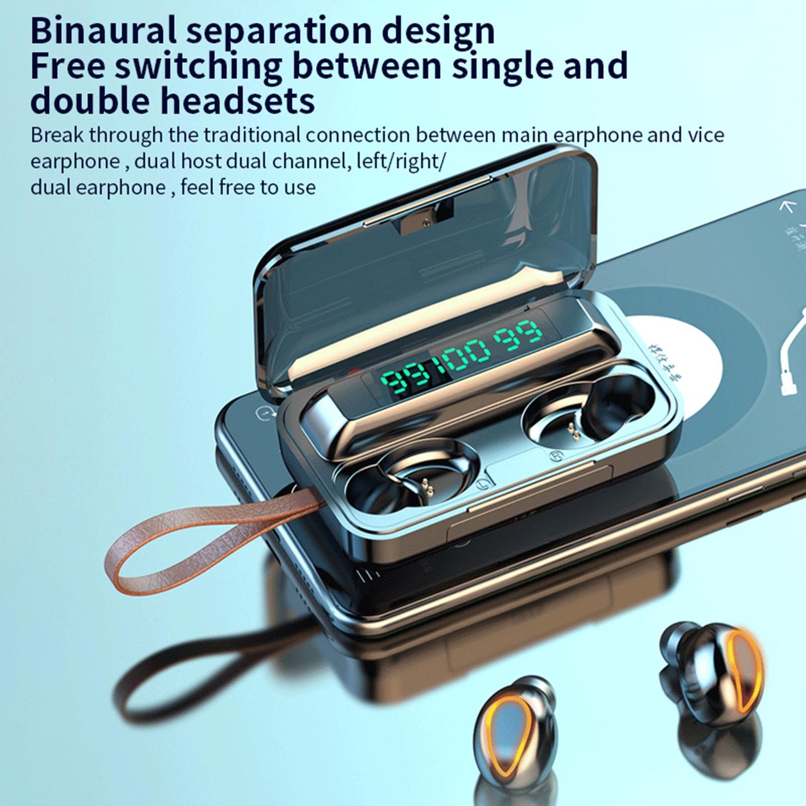F9 True Wireless Stereo Earbuds In-Ear BT Earphones with Stereo Sound 9D Noise Reduction Waterproof Sport Earbuds with LED-Digital Display Touch-Control Headphone HD Call Earbuds with MIC Compatible with iOS Android Windows Black