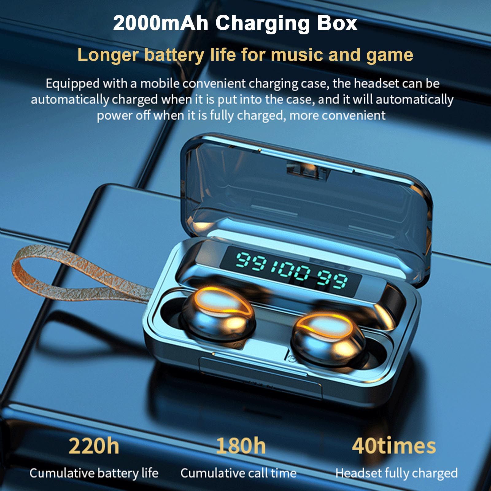 F9 True Wireless Stereo Earbuds In-Ear BT Earphones with Stereo Sound 9D Noise Reduction Waterproof Sport Earbuds with LED-Digital Display Touch-Control Headphone HD Call Earbuds with MIC Compatible with iOS Android Windows Black