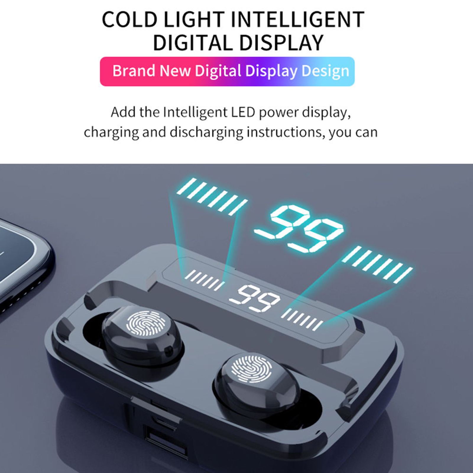 F9 In-Ear BT Earphones with Stereo Sound Noise Reduction Waterproof Sport Earbuds with LED-Digital Display Touch-Control Headphones HD Call Earbuds with MIC Compatible with iOS Android