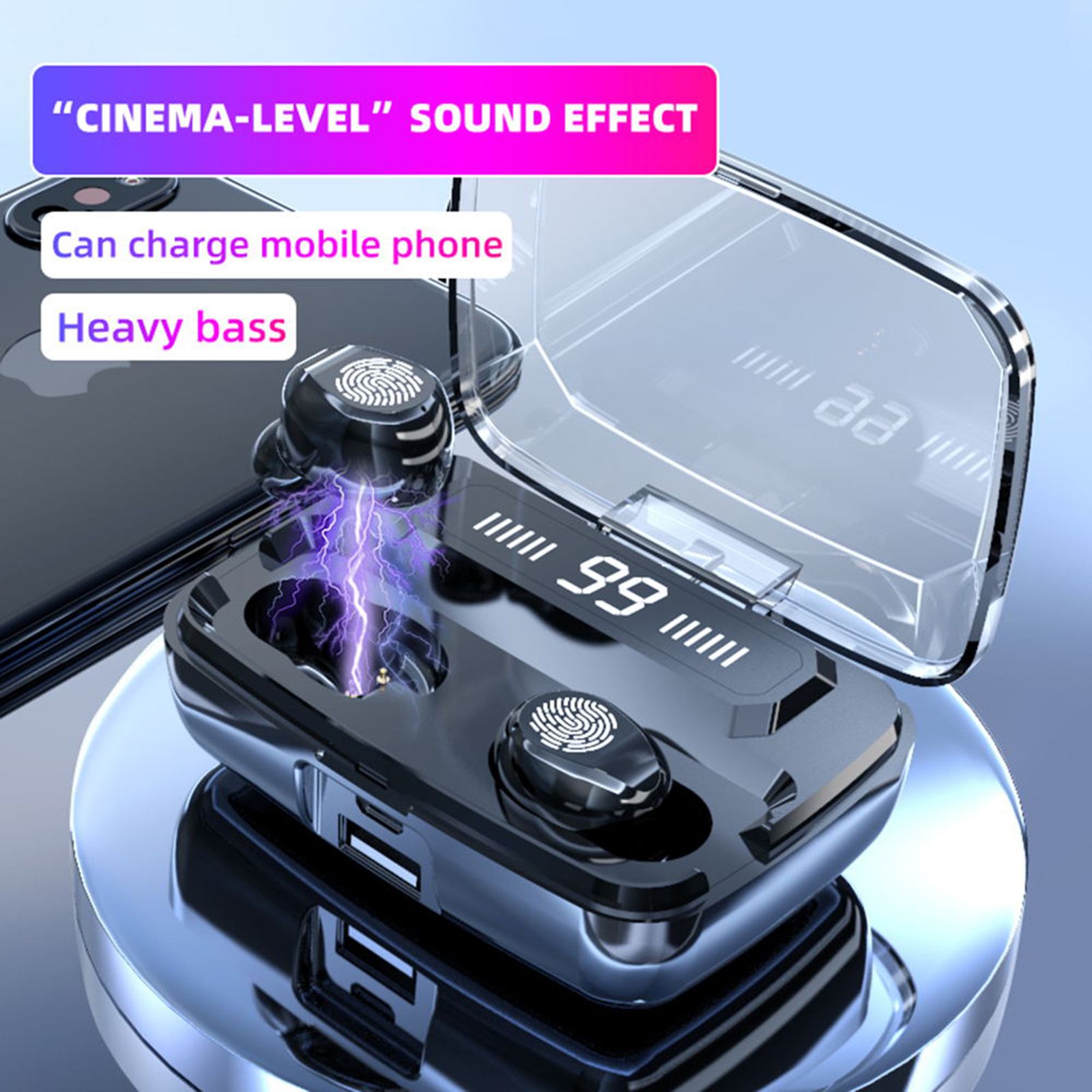 F9 In-Ear BT Earphones with Stereo Sound Noise Reduction Waterproof Sport Earbuds with LED-Digital Display Touch-Control Headphones HD Call Earbuds with MIC Compatible with iOS Android