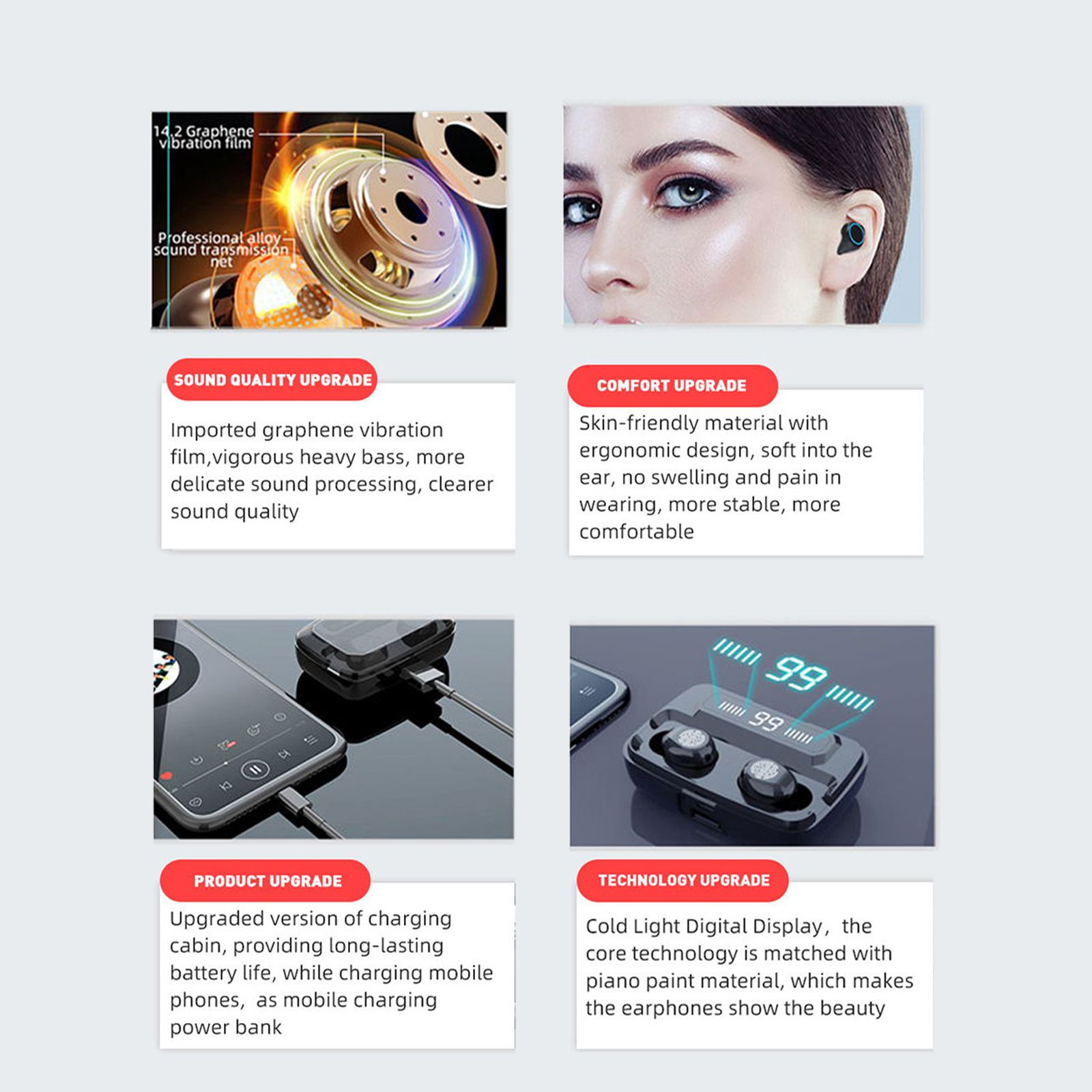 F9 In-Ear BT Earphones with Stereo Sound Noise Reduction Waterproof Sport Earbuds with LED-Digital Display Touch-Control Headphones HD Call Earbuds with MIC Compatible with iOS Android