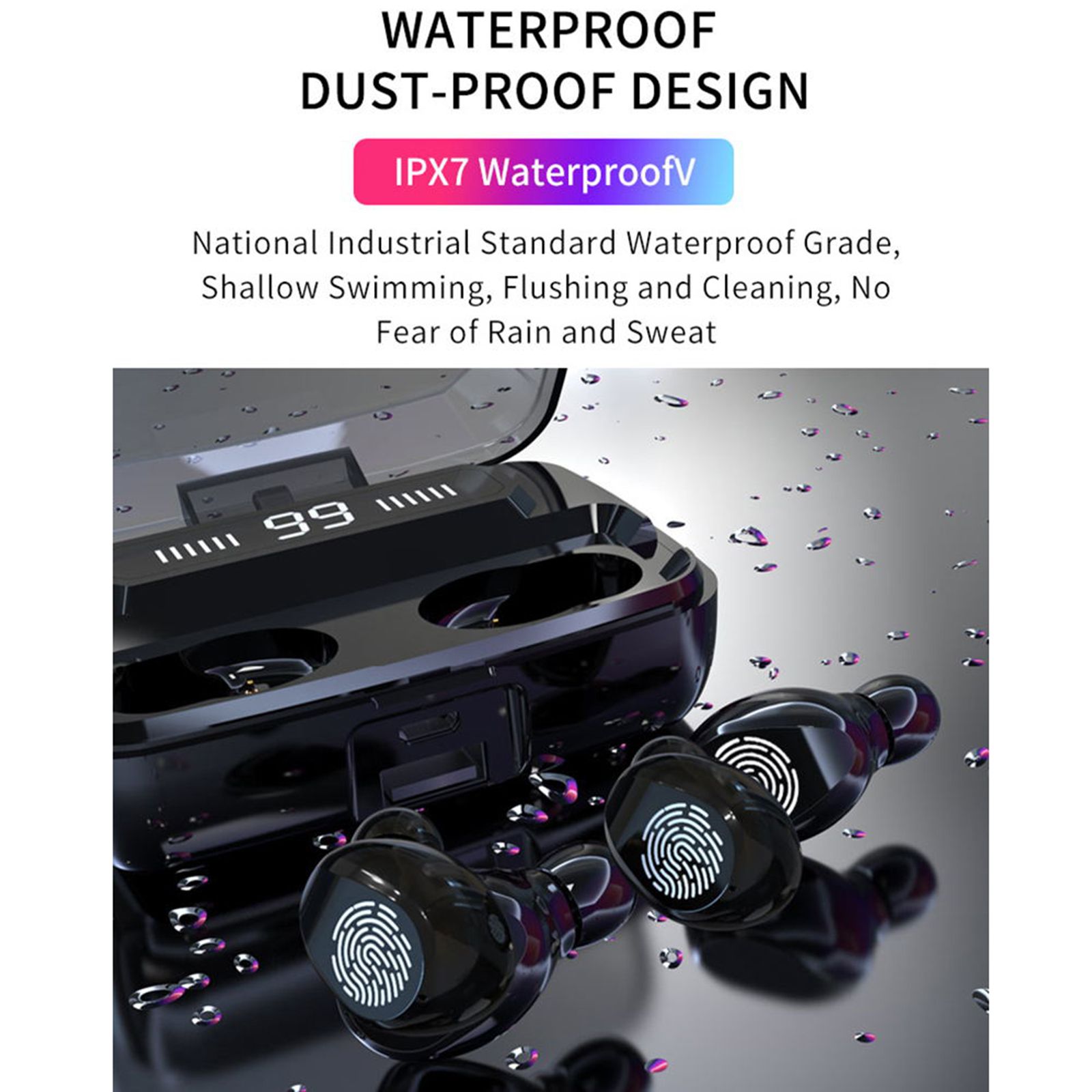 F9 In-Ear BT Earphones with Stereo Sound Noise Reduction Waterproof Sport Earbuds with LED-Digital Display Touch-Control Headphones HD Call Earbuds with MIC Compatible with iOS Android