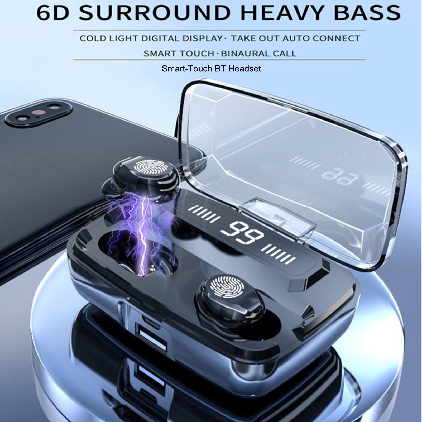 F9 In-Ear BT Earphones with Stereo Sound Noise Reduction Waterproof Sport Earbuds with LED-Digital Display Touch-Control Headphones HD Call Earbuds with MIC Compatible with iOS Android