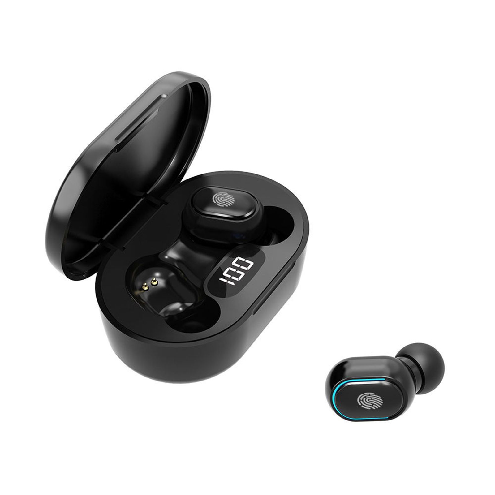 True Wireless Stereo-100 Wireless In-Ear Earbuds with Stereo Sound Noise Reduction Waterproof BT 5.1 Earphones with LED-Digital Display Touch-Control Headphones Headsets with HD Call for Sport Music