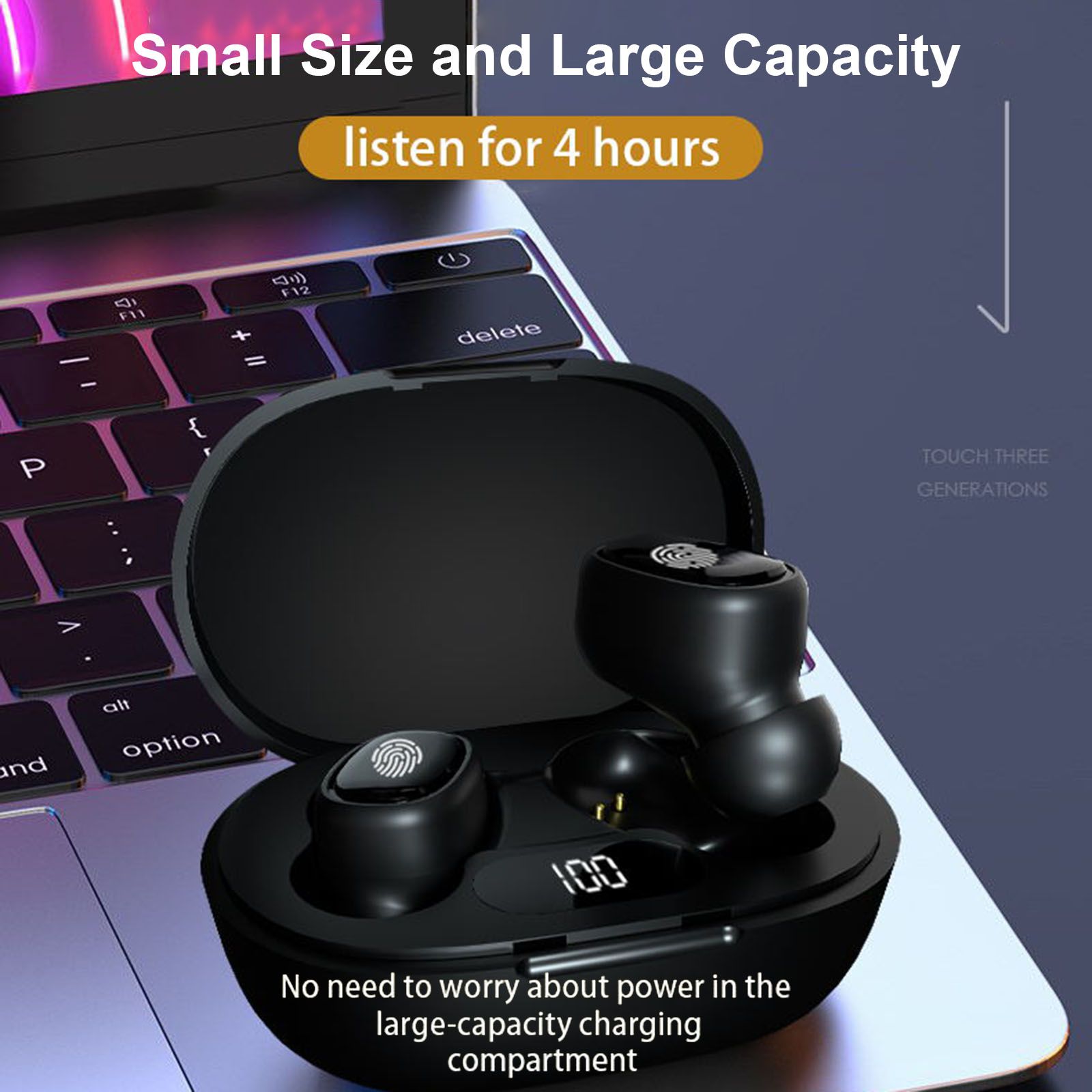 True Wireless Stereo-100 Wireless In-Ear Earbuds with Stereo Sound Noise Reduction Waterproof BT 5.1 Earphones with LED-Digital Display Touch-Control Headphones Headsets with HD Call for Sport Music