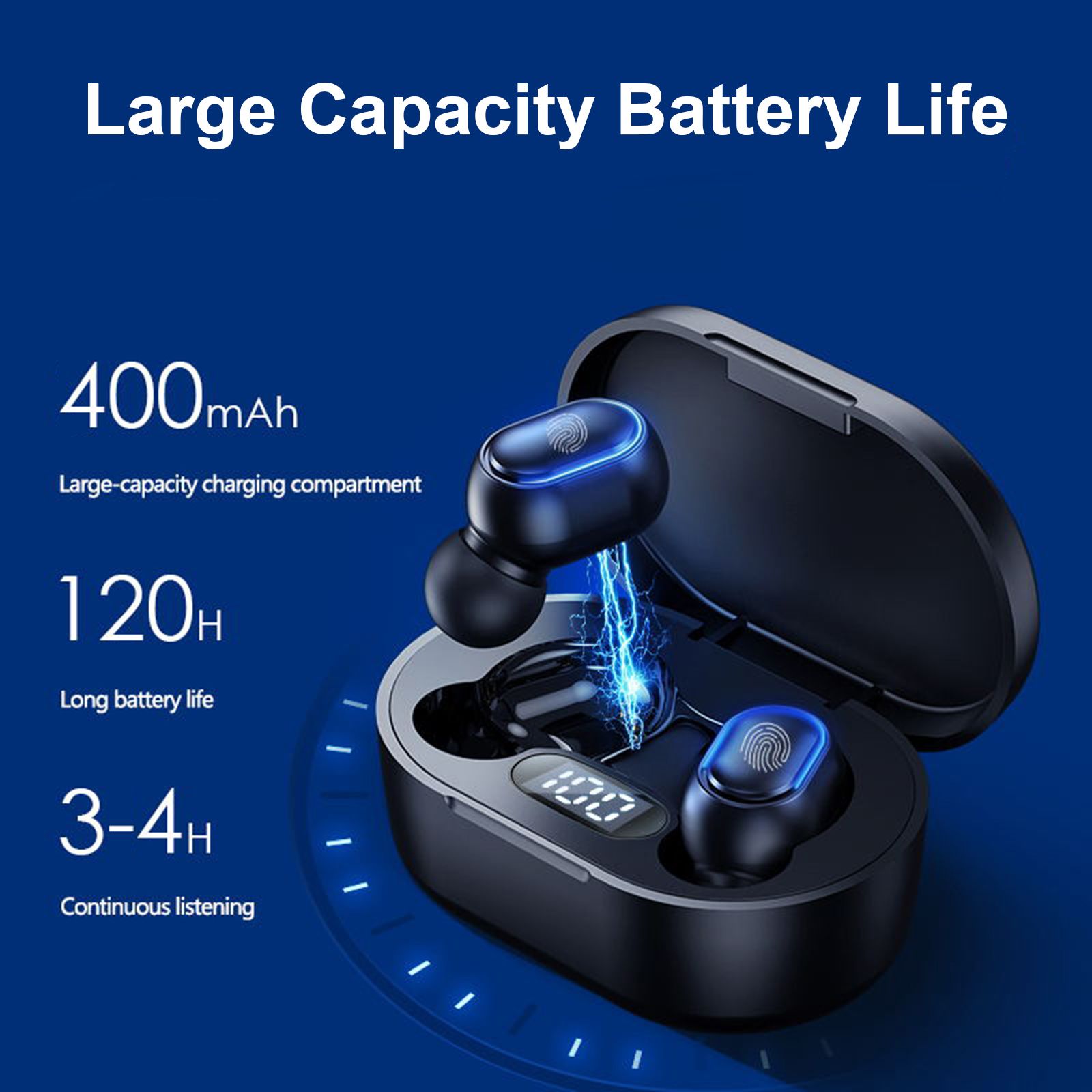 True Wireless Stereo-100 Wireless In-Ear Earbuds with Stereo Sound Noise Reduction Waterproof BT 5.1 Earphones with LED-Digital Display Touch-Control Headphones Headsets with HD Call for Sport Music