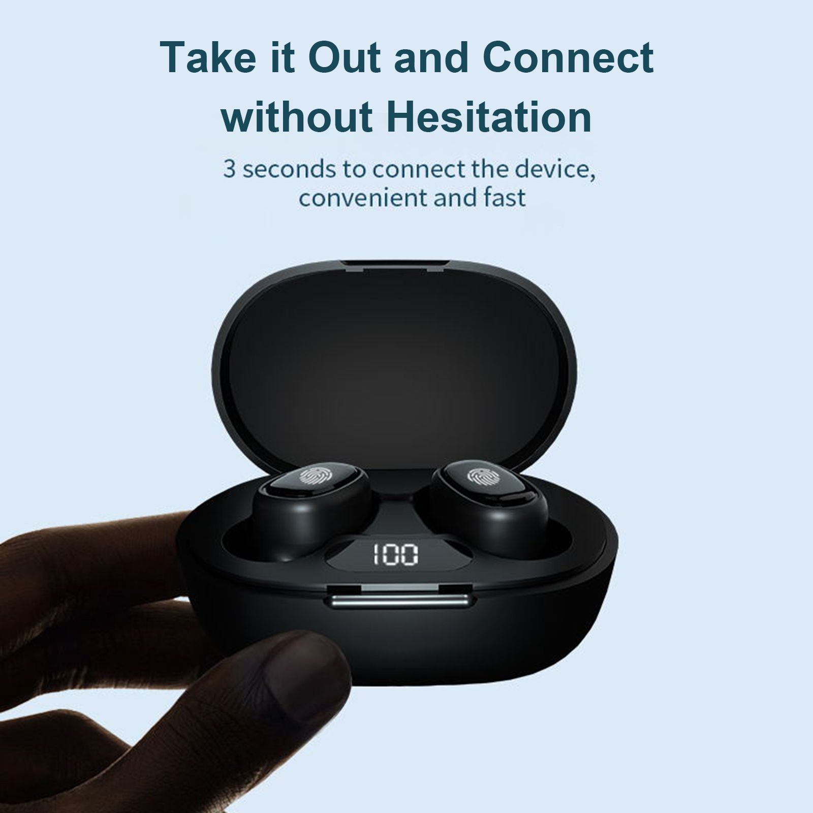 True Wireless Stereo-100 Wireless In-Ear Earbuds with Stereo Sound Noise Reduction Waterproof BT 5.1 Earphones with LED-Digital Display Touch-Control Headphones Headsets with HD Call for Sport Music