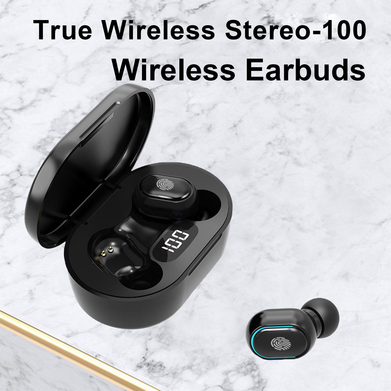 True Wireless Stereo-100 Wireless In-Ear Earbuds with Stereo Sound Noise Reduction Waterproof BT 5.1 Earphones with LED-Digital Display Touch-Control Headphones Headsets with HD Call for Sport Music