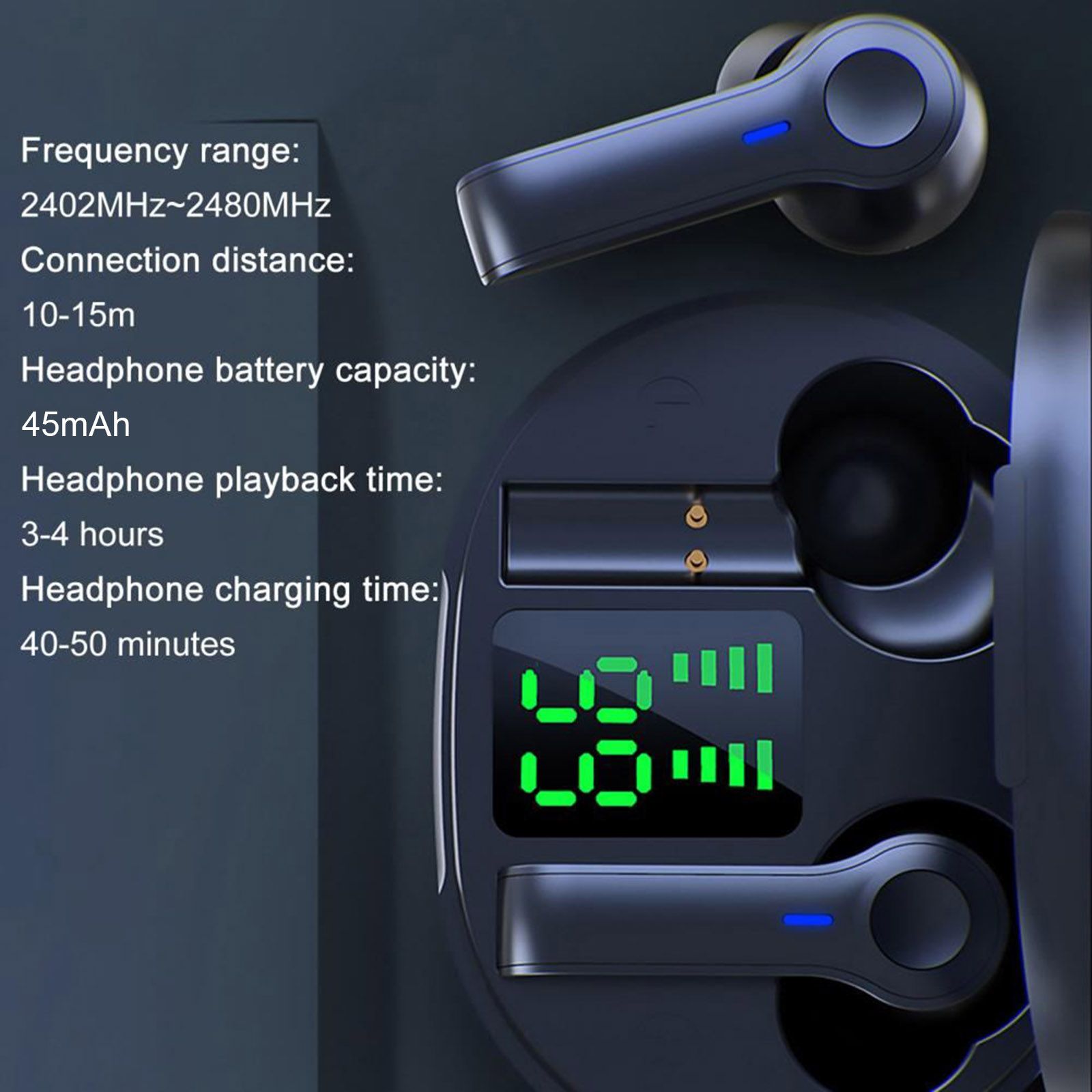 R22 In-Ear BT Earphones with Stereo Sound/Deep Bass Waterproof Sport Earbuds with LED-Digital Display Touch-Control Headphones Wireless Earbuds for Music/Call Compatible with iOS Android