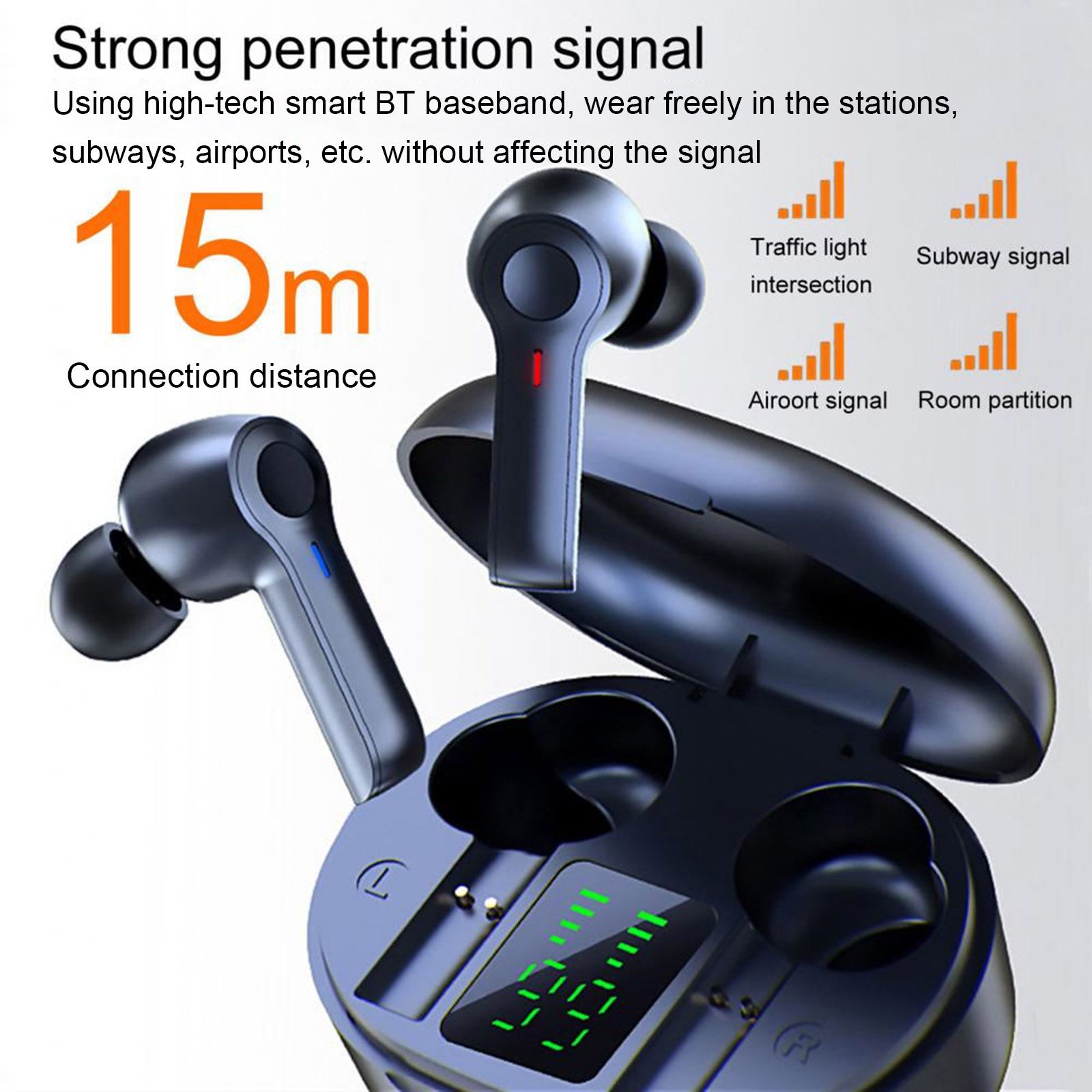 R22 In-Ear BT Earphones with Stereo Sound/Deep Bass Waterproof Sport Earbuds with LED-Digital Display Touch-Control Headphones Wireless Earbuds for Music/Call Compatible with iOS Android