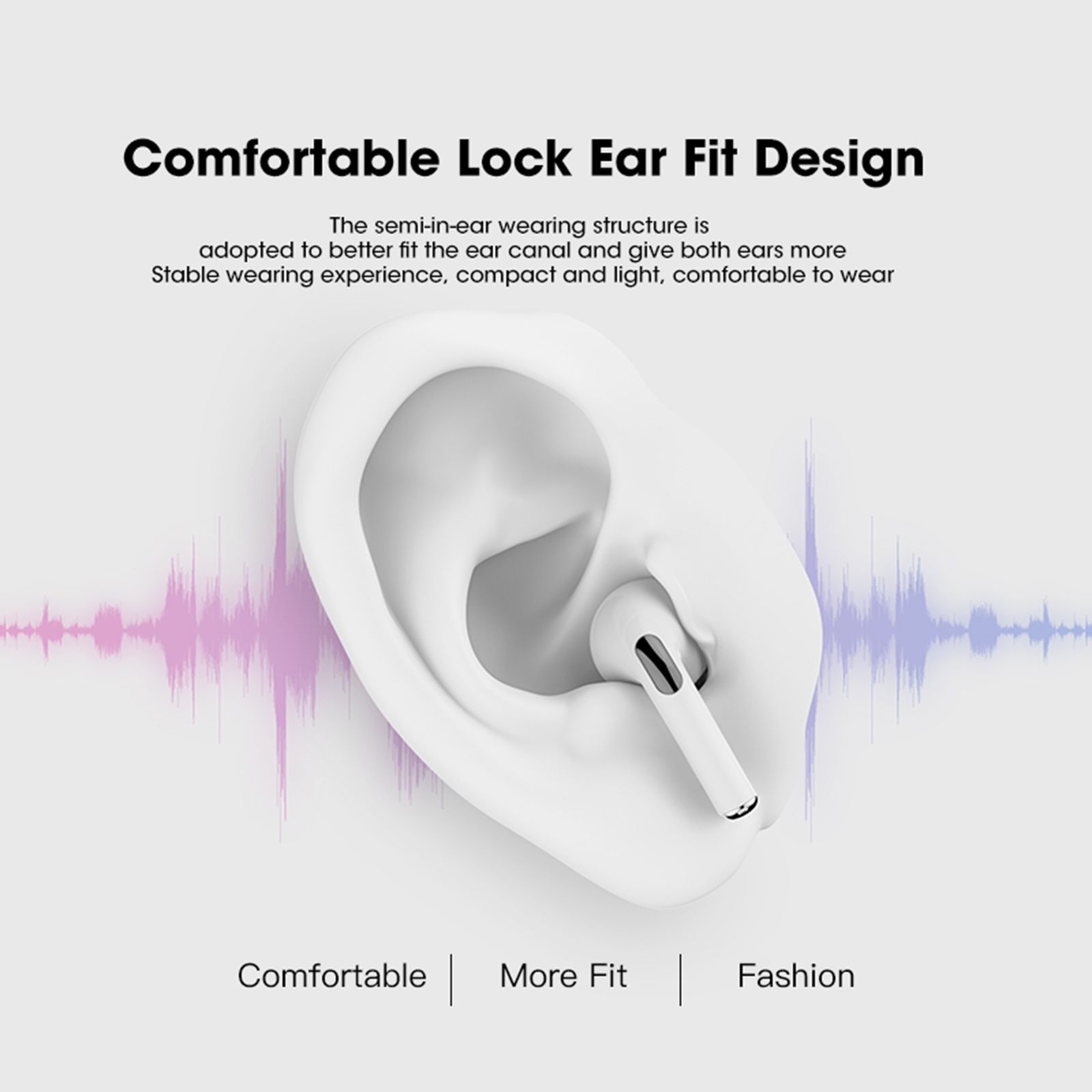 Semi-in-ear BT Earphones Stereo Sound Noise Reduction Waterproof Sport Earbuds Touch-Control Wireless Headphones for Music Call Game Compatible with iOS Android
