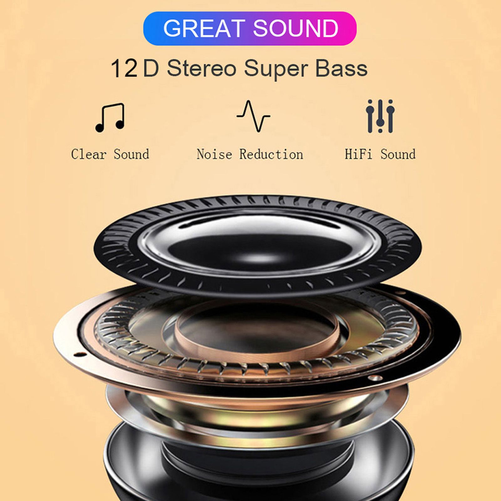 Semi-in-ear BT Earphones Stereo Sound Noise Reduction Waterproof Sport Earbuds Touch-Control Wireless Headphones for Music Call Game Compatible with iOS Android