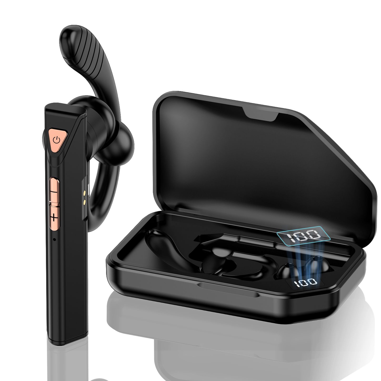 K3 BT5.0 Business Headset Wireless Earpiece Single Earhook With Charging Box Mic Led Display Earphones CVC Noise Cancelling Headphone Hands-Free Earphone 500mAh Battery for Business/Work/Driving/Office