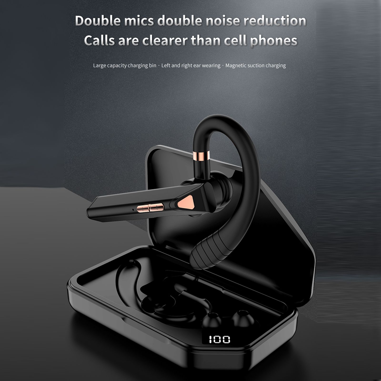 K3 BT5.0 Business Headset Wireless Earpiece Single Earhook With Charging Box Mic Led Display Earphones CVC Noise Cancelling Headphone Hands-Free Earphone 500mAh Battery for Business/Work/Driving/Office