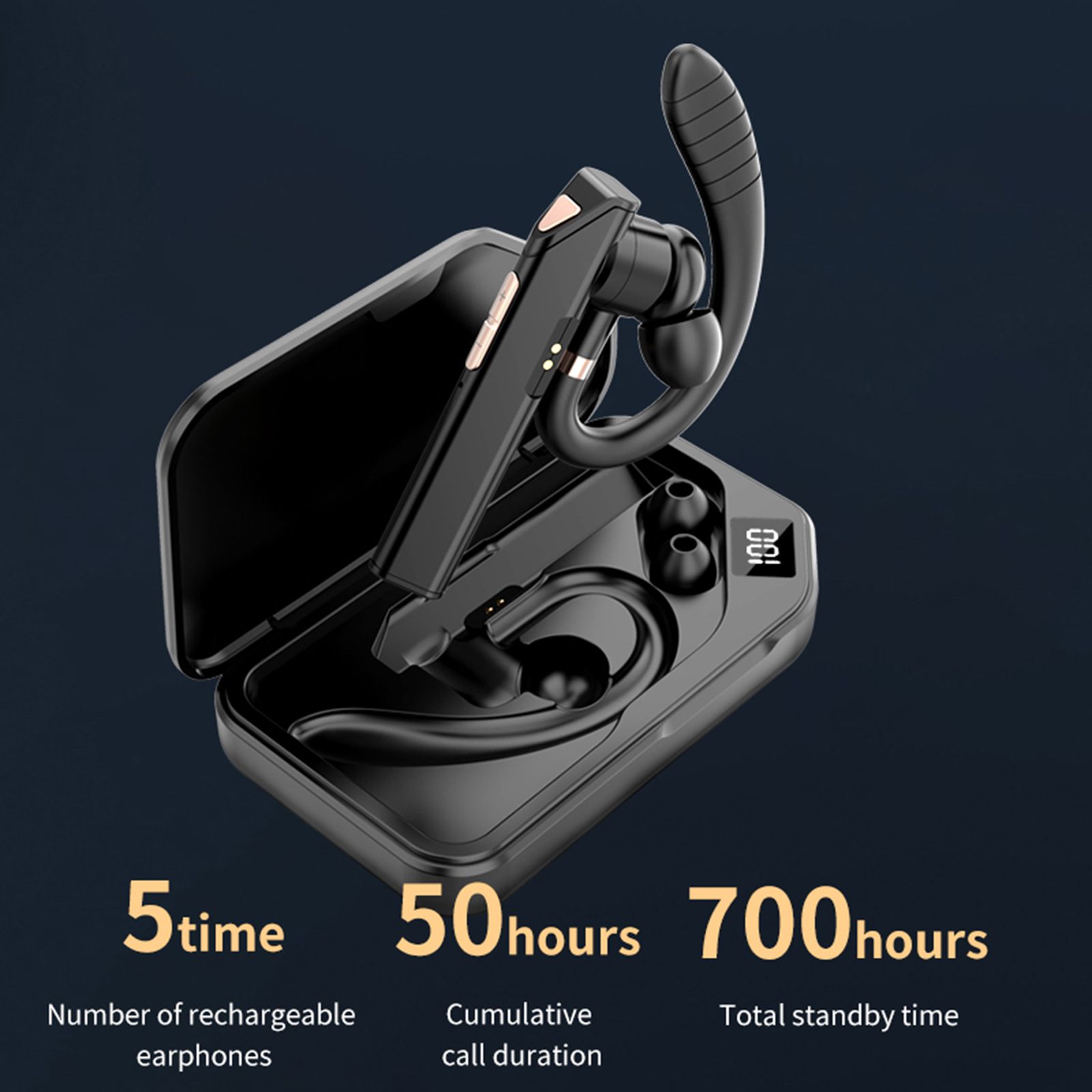 K3 BT5.0 Business Headset Wireless Earpiece Single Earhook With Charging Box Mic Led Display Earphones CVC Noise Cancelling Headphone Hands-Free Earphone 500mAh Battery for Business/Work/Driving/Office