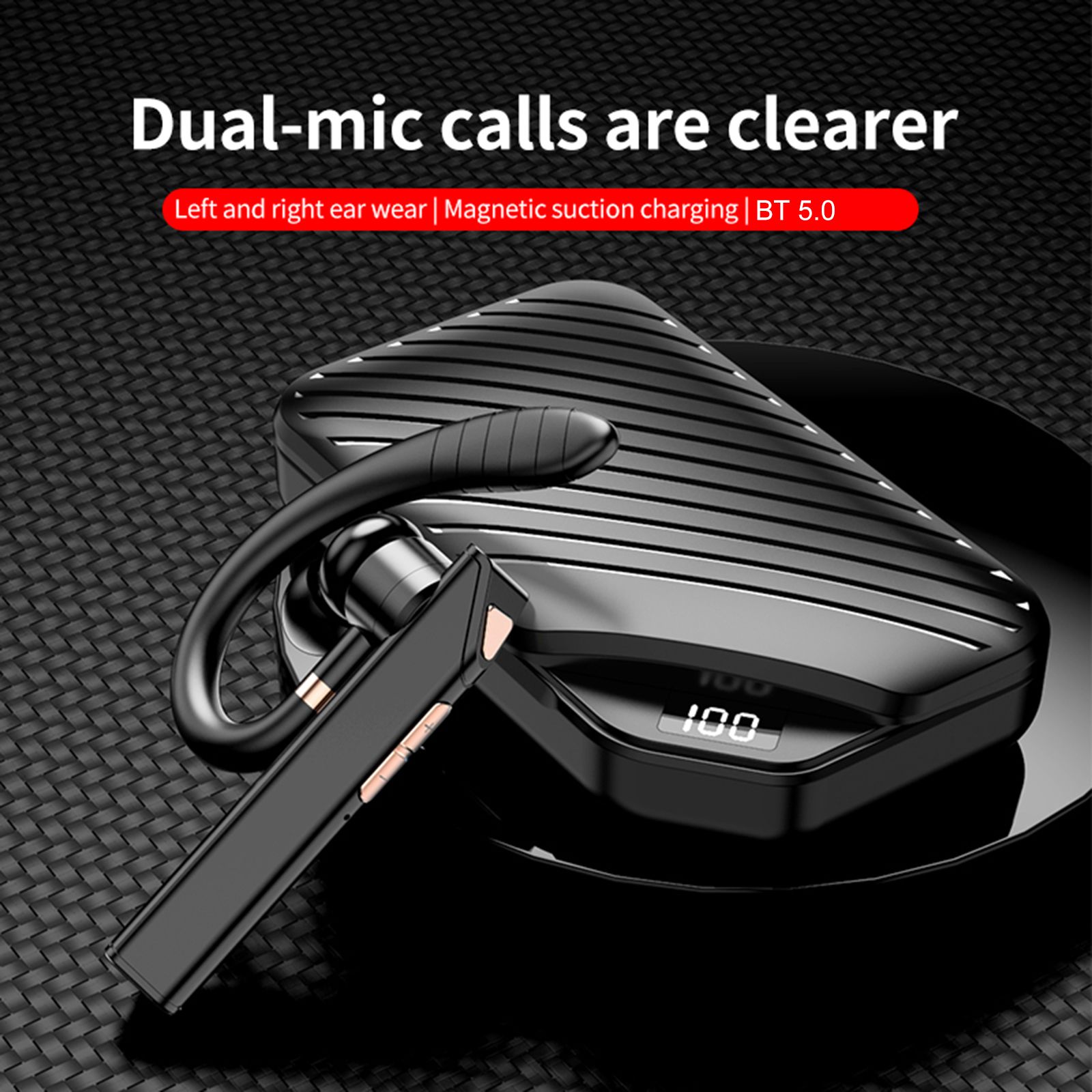 K3 BT5.0 Business Headset Wireless Earpiece Single Earhook With Charging Box Mic Led Display Earphones CVC Noise Cancelling Headphone Hands-Free Earphone 500mAh Battery for Business/Work/Driving/Office