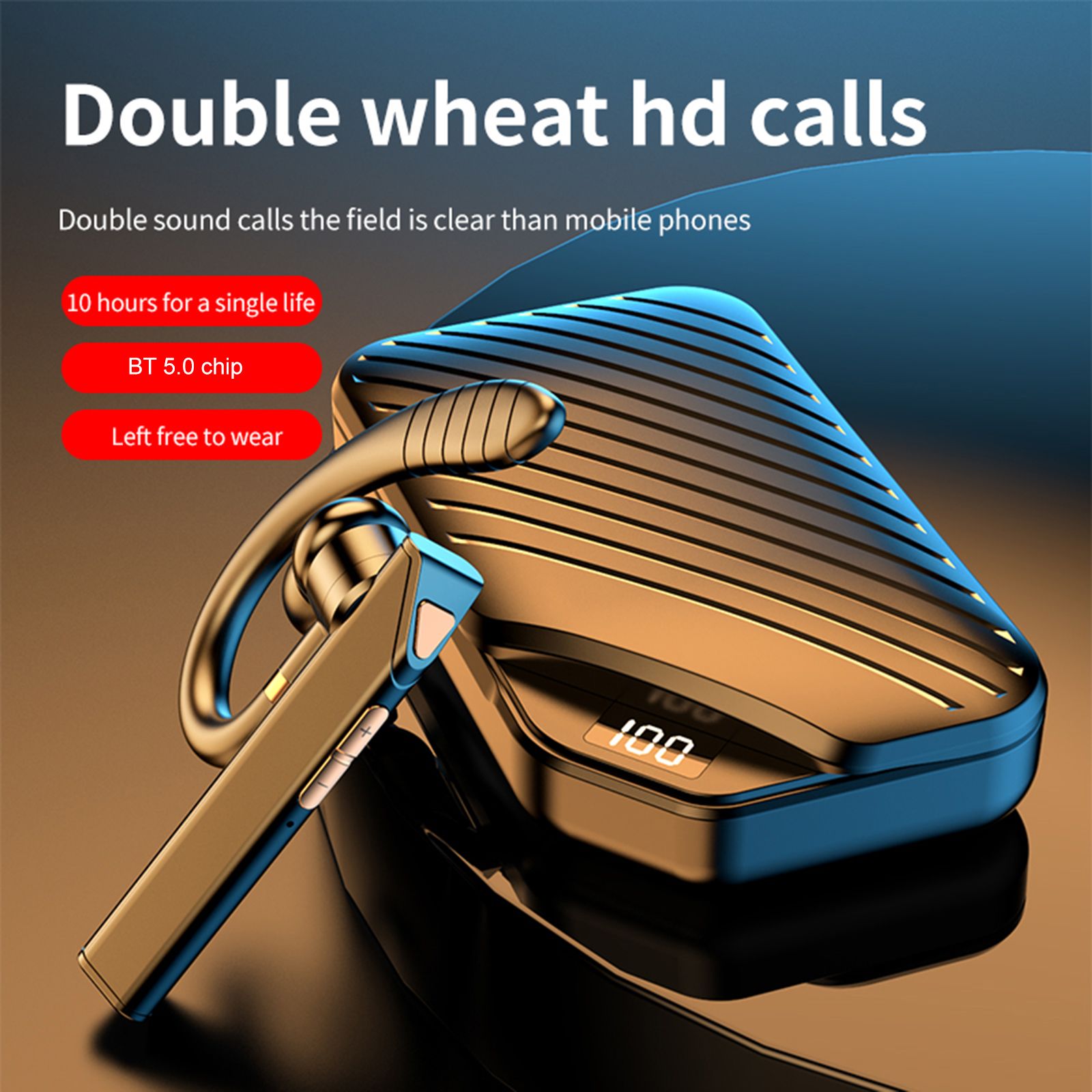 K3 BT5.0 Business Headset Wireless Earpiece Single Earhook With Charging Box Mic Led Display Earphones CVC Noise Cancelling Headphone Hands-Free Earphone 500mAh Battery for Business/Work/Driving/Office