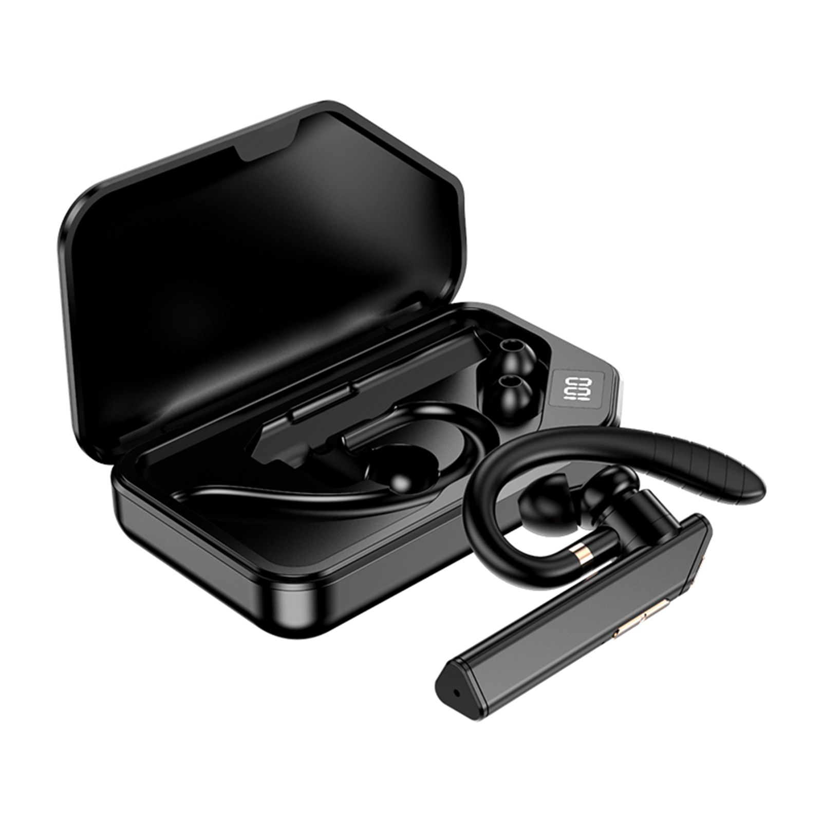 K3 BT5.0 Business Headset Wireless Earpiece Single Earhook With Charging Box Mic Led Display Earphones CVC Noise Cancelling Headphone Hands-Free Earphone 500mAh Battery for Business/Work/Driving/Office