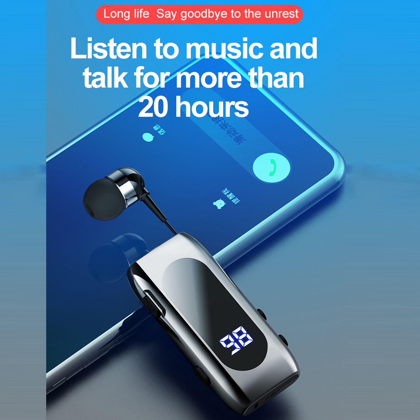 K55 Wireless Business BT5.2 Headset in-Ear Retractable Earphone Hands-free Sport Driver Earphone Telescopic Clip on Stereo Earbud With Mic