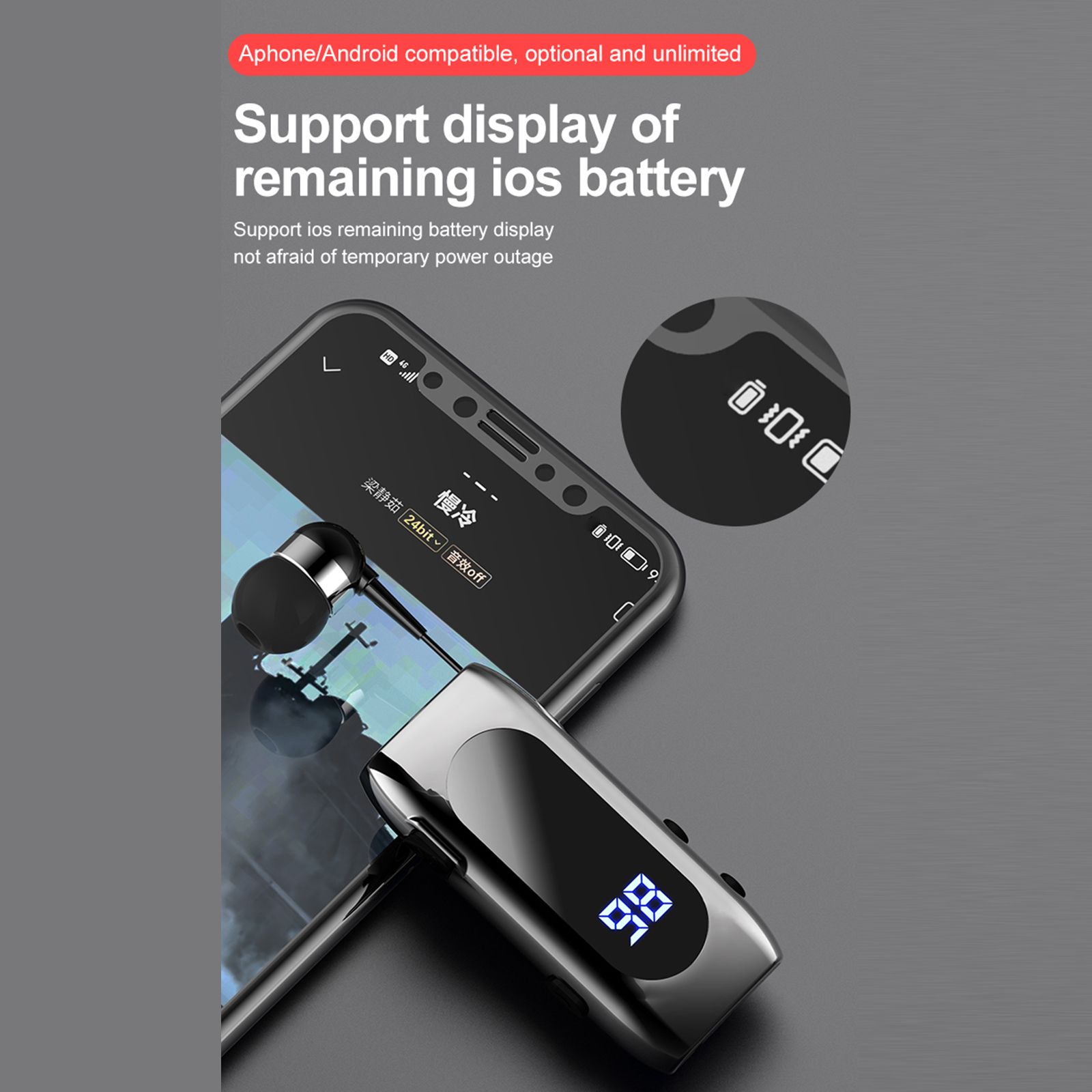 K55 Wireless Business BT5.2 Headset in-Ear Retractable Earphone Hands-free Sport Driver Earphone Telescopic Clip on Stereo Earbud With Mic