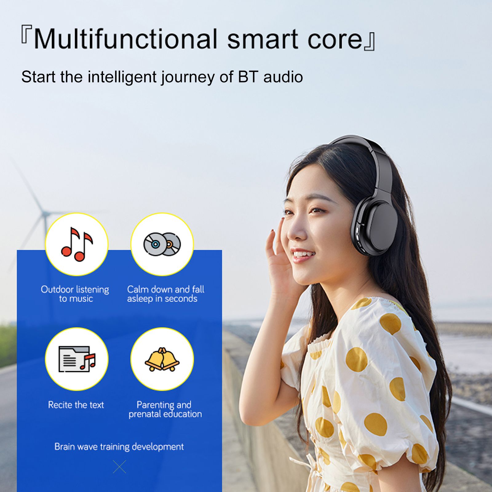 OY713 Over Ear Music Headset Wireless BT5.0 Headphones Call Center Earphone with Microphone Support Earphone Monitor AUX IN TF Card MP3 Player Adjustable Headband
