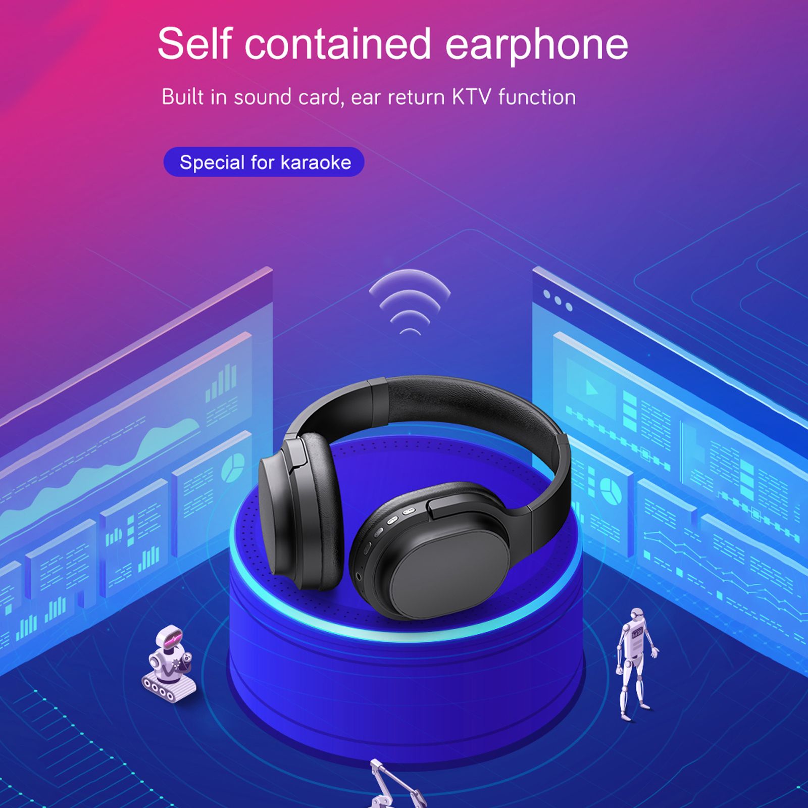 OY713 Over Ear Music Headset Wireless BT5.0 Headphones Call Center Earphone with Microphone Support Earphone Monitor AUX IN TF Card MP3 Player Adjustable Headband