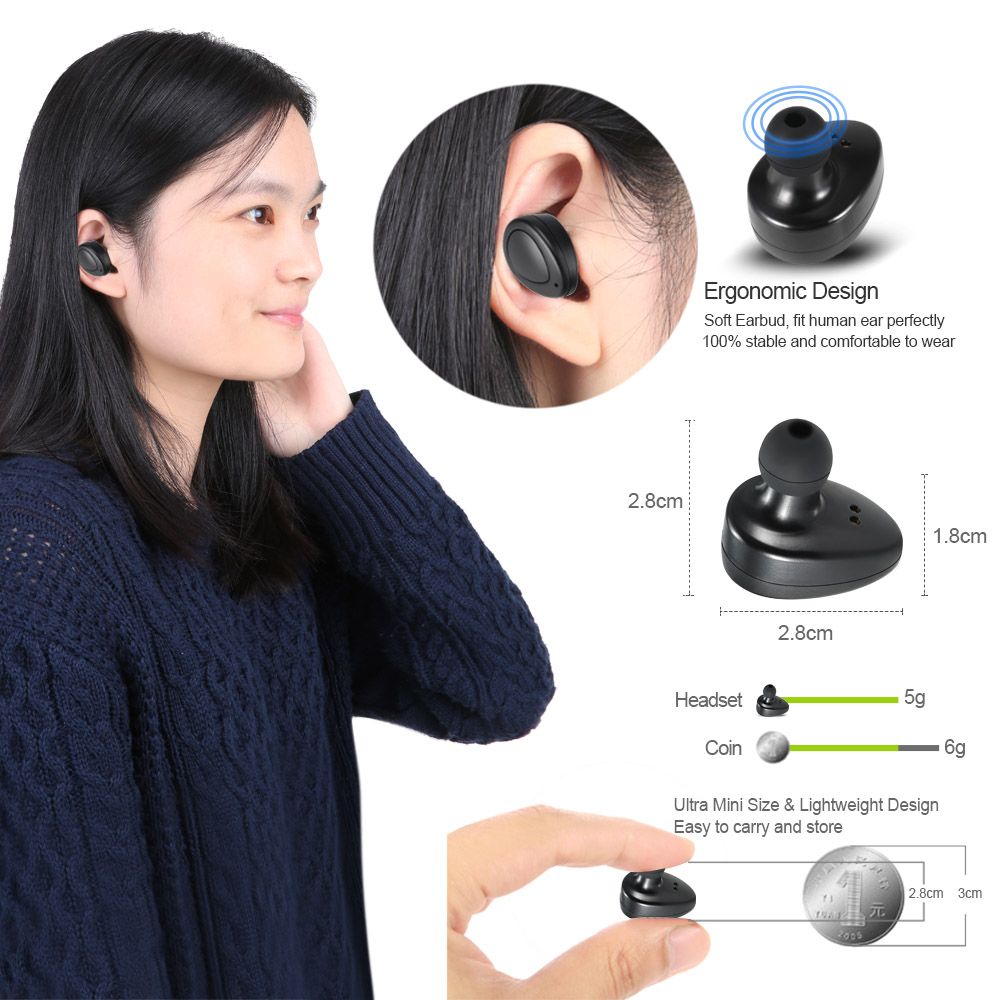 K2 True Wireless Bluetooth Headphone In-ear Stereo Bluetooth 4.1 Sport Headset Music Hands-free w/ Mic 450 mAh Emergency Power Bank for Running Gym Exercise Business