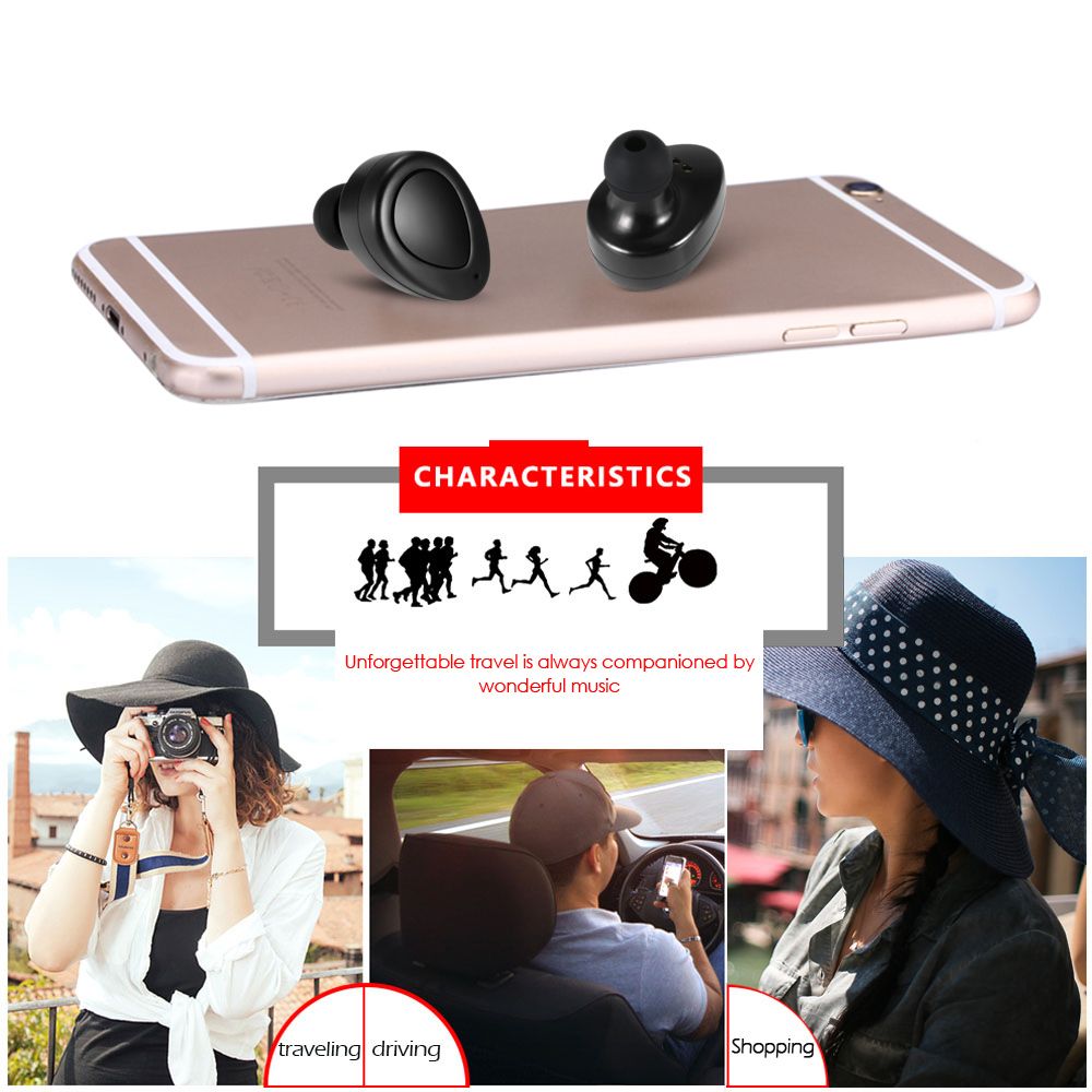K2 True Wireless Bluetooth Headphone In-ear Stereo Bluetooth 4.1 Sport Headset Music Hands-free w/ Mic 450 mAh Emergency Power Bank for Running Gym Exercise Business