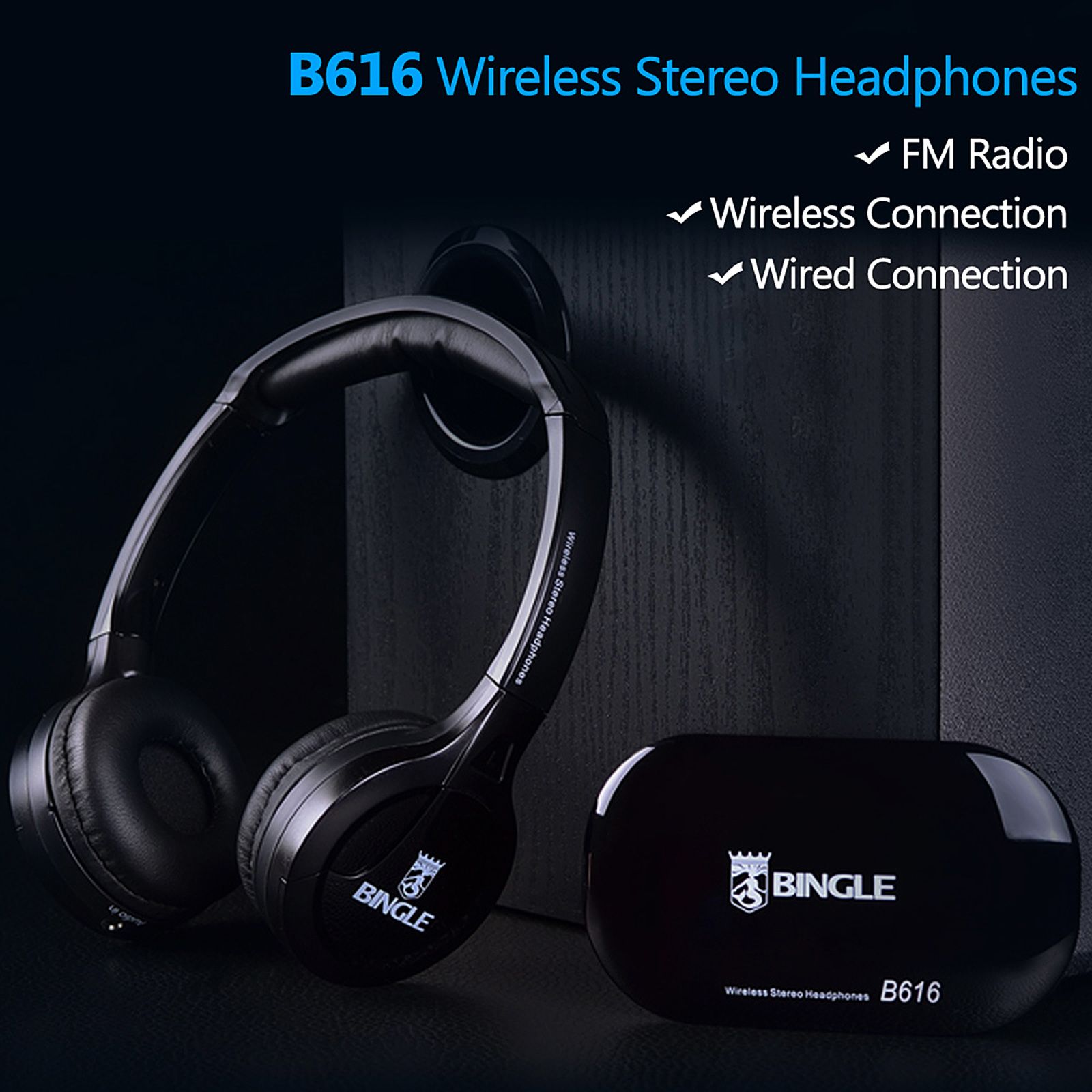 B616 Multifunction Wireless Stereo Headphones On Ear Headset FM Radio Wired Earphone Transmitter for MP3 PC TV Smart Phones