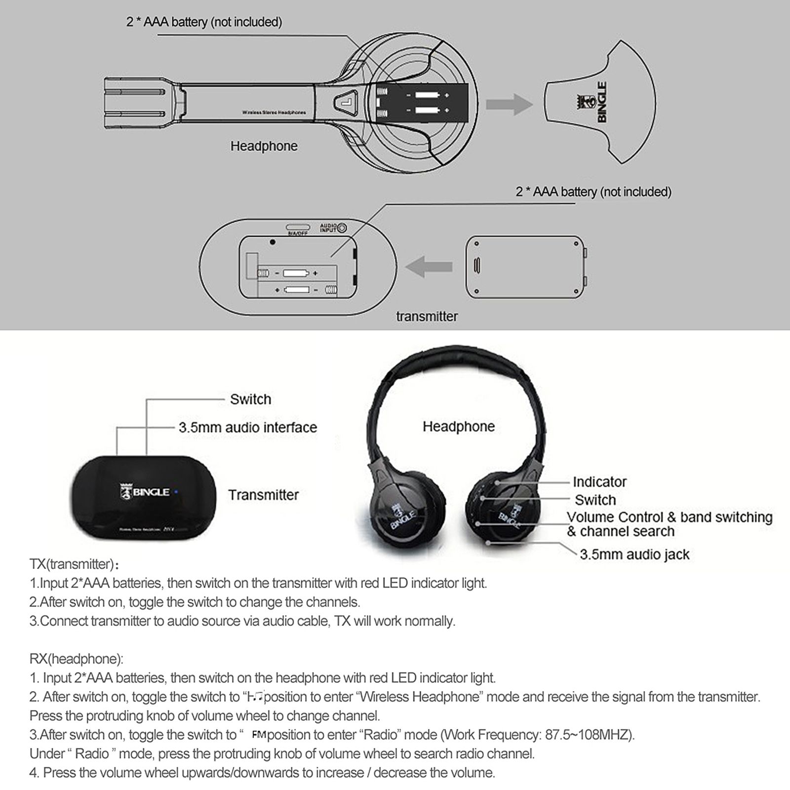 B616 Multifunction Wireless Stereo Headphones On Ear Headset FM Radio Wired Earphone Transmitter for MP3 PC TV Smart Phones
